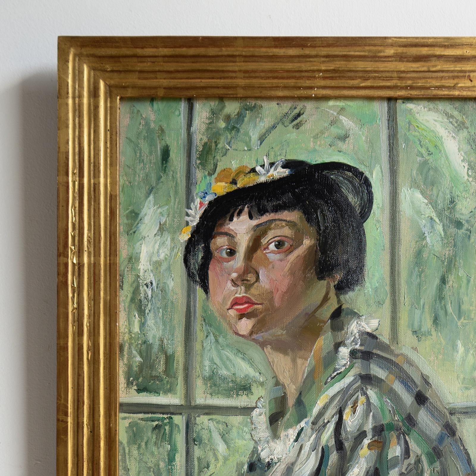 Metà XX secolo Ritratto di una donna con un bob, pittura a olio originale d'epoca, Scozia, anni '30