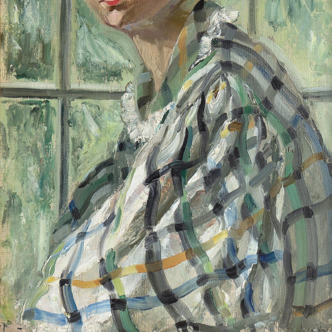Tela Ritratto di una donna con un bob, pittura a olio originale d'epoca, Scozia, anni '30