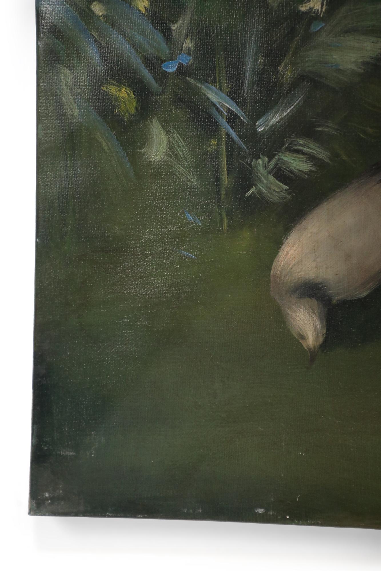 Retrato de mujer con pájaro Pintura sobre lienzo en venta 4