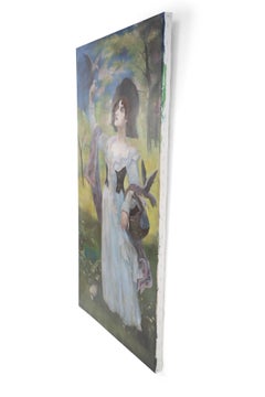 Portrait of a Woman with Bird, Mid-Century Modern, 20th Century