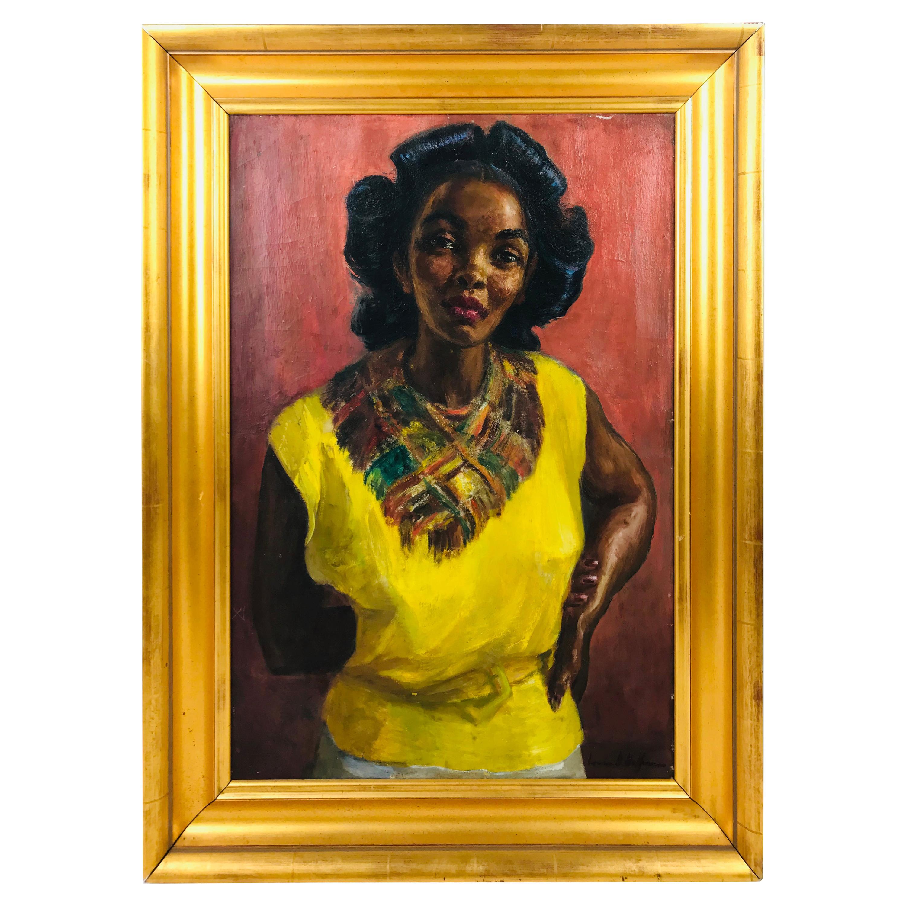 Portrait of a Women in Yellow Dress Oil on Canvas by Irwin D. Hoffman