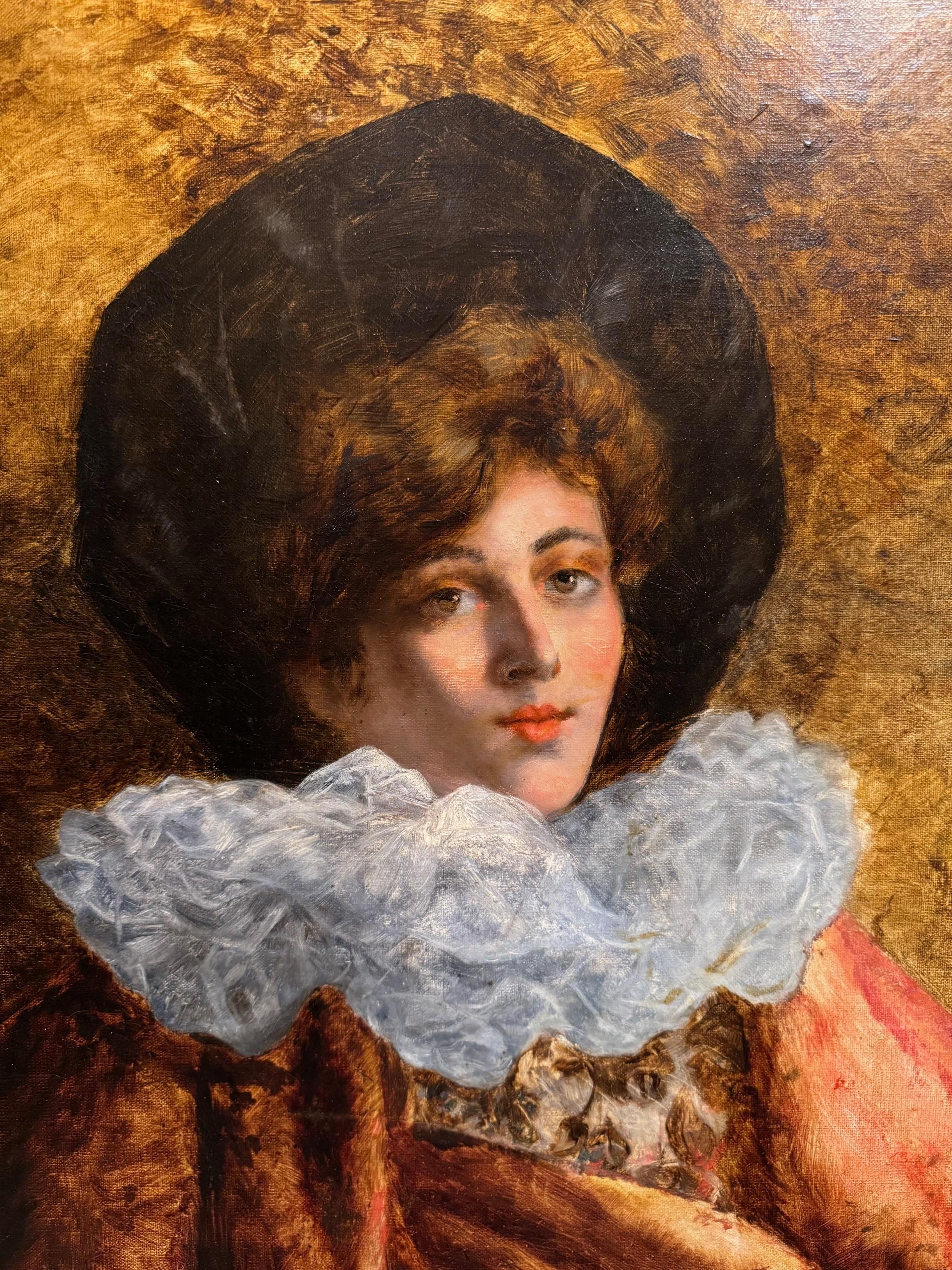 Hand-Painted Portrait of a young actress, A de Cailleux, 19th century For Sale
