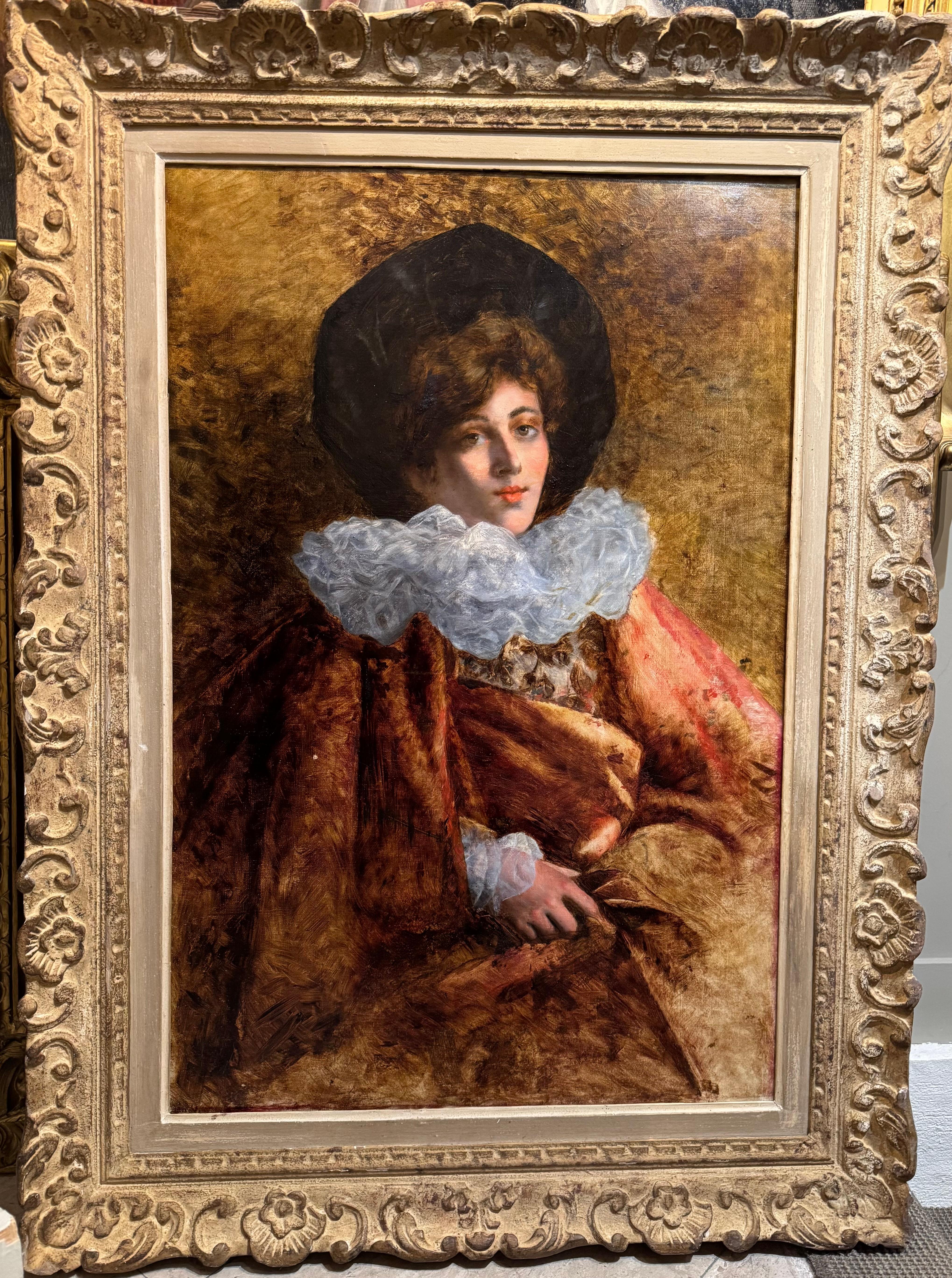 Canvas Portrait of a young actress, A de Cailleux, 19th century For Sale