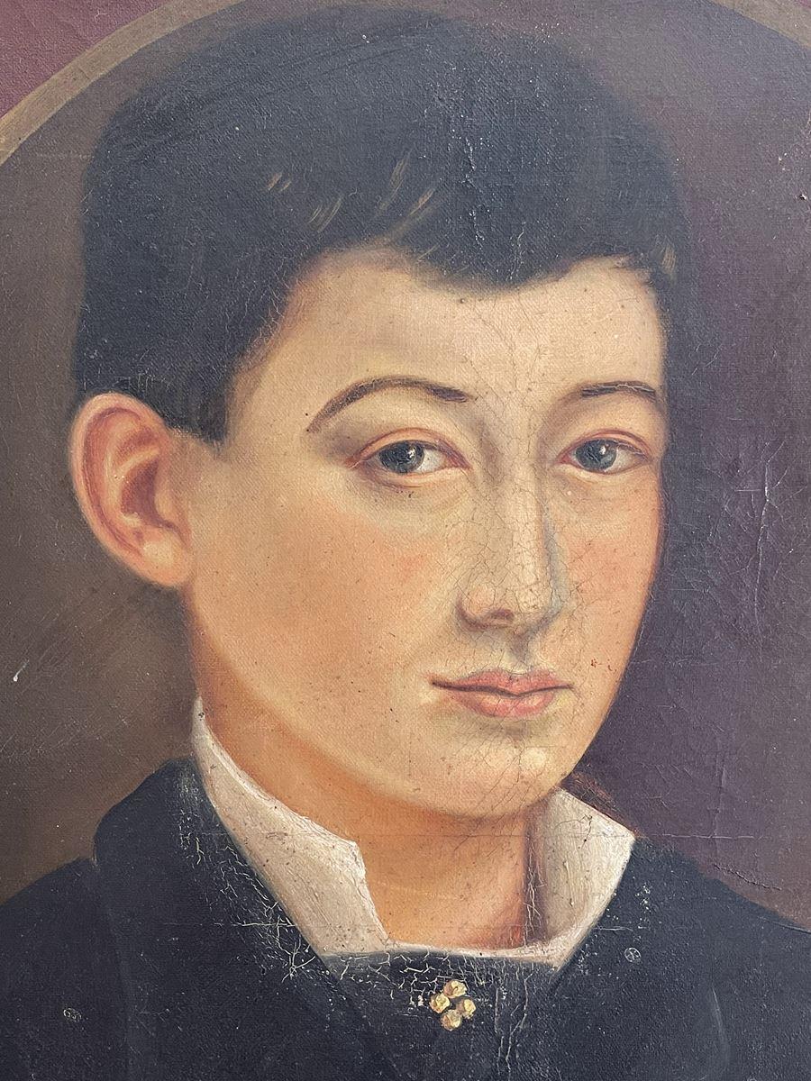 French Portrait of a Young Boy, Oil on Canvas, 19th Century For Sale