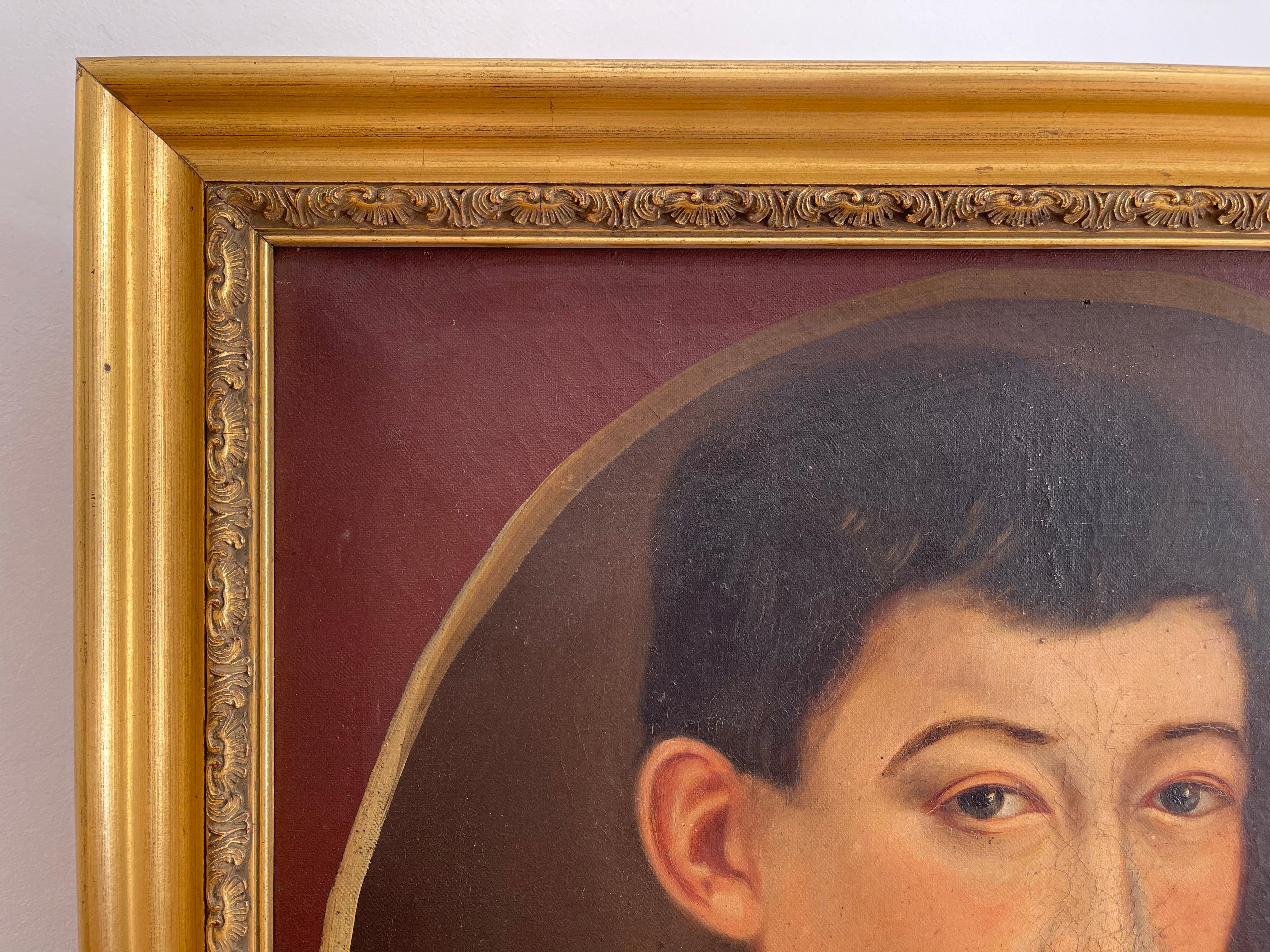 Portrait of a Young Boy, Oil on Canvas, 19th Century In Good Condition For Sale In Beaune, FR