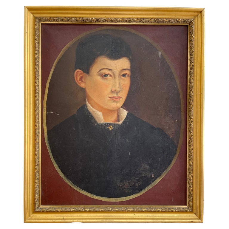 Portrait of a Young Boy, Oil on Canvas, 19th Century For Sale at 1stDibs