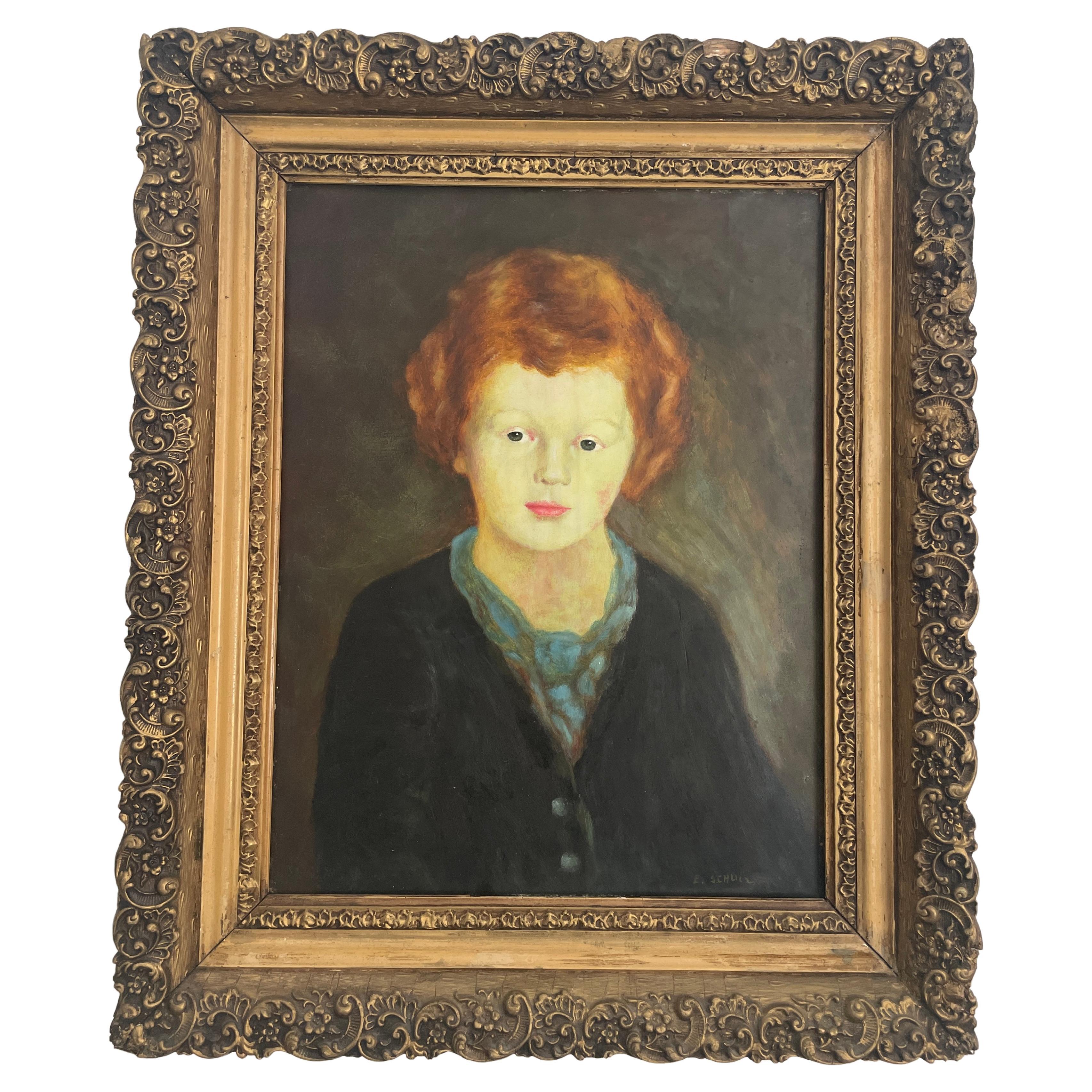 Portrait of a Young Child by E. Schulz For Sale