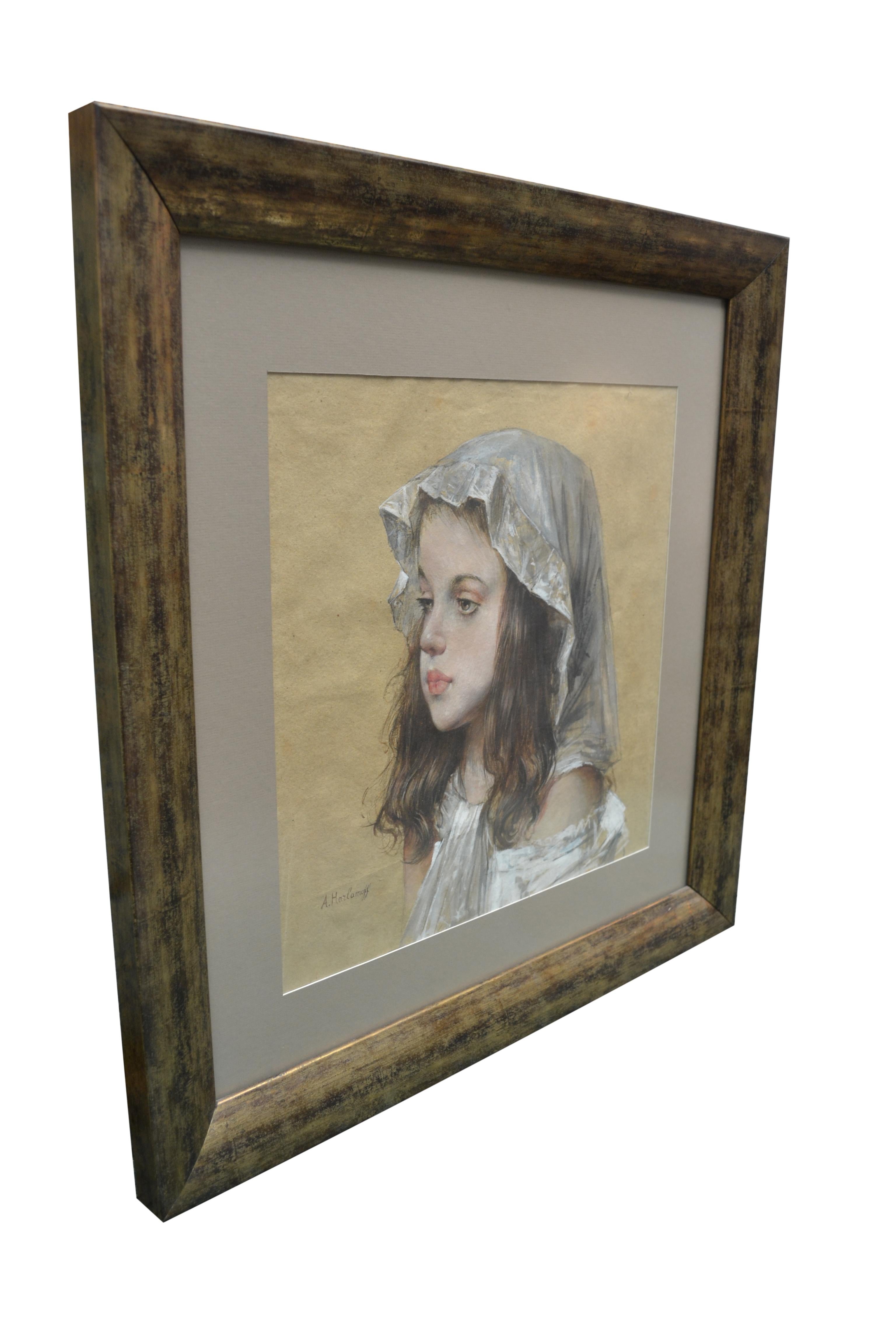 Portrait of a Young Girl by Alexei Harlamoff For Sale 6