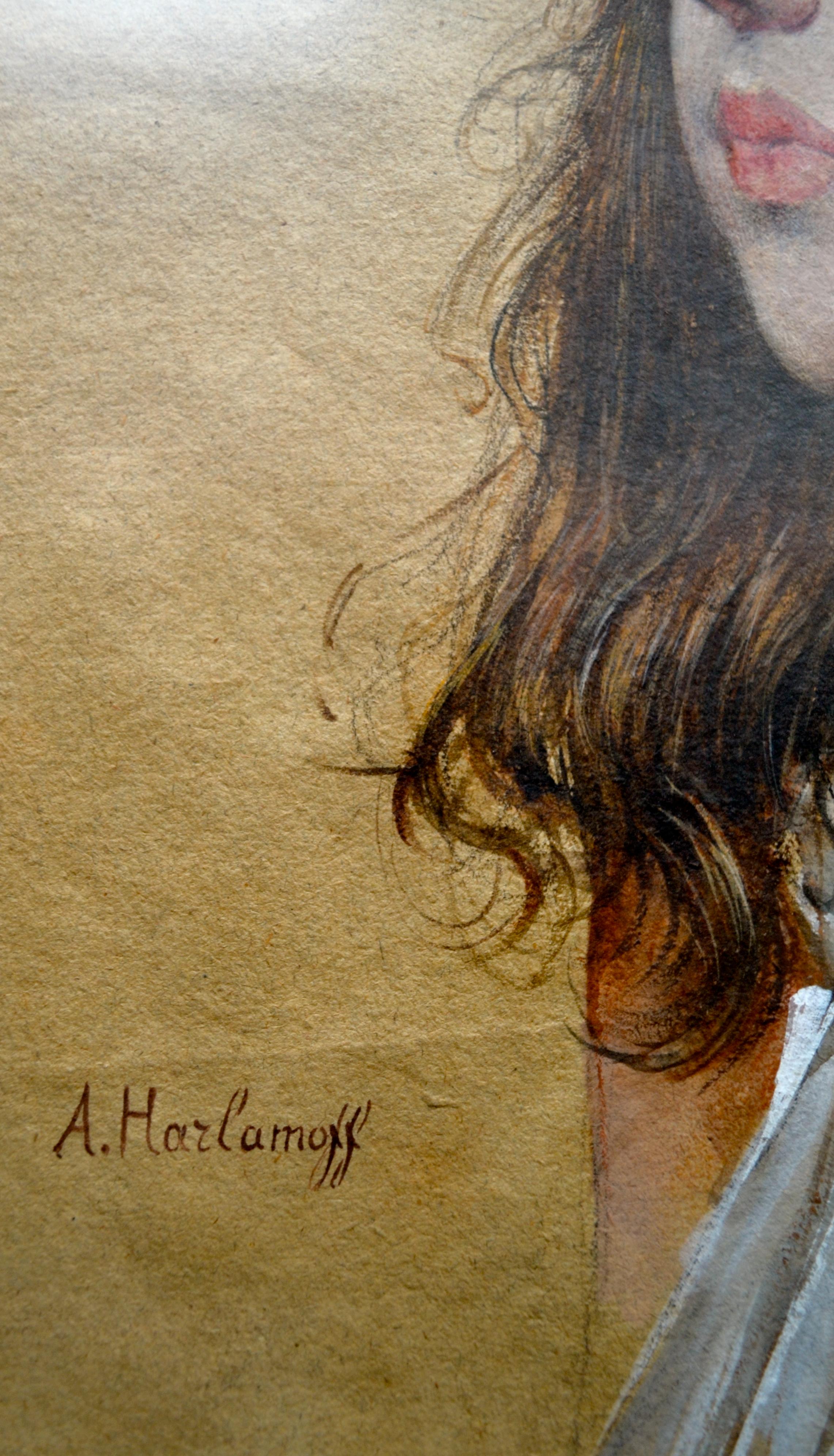 Porträt eines jungen Mädchens von Alexei Harlamoff (Pergamentpapier) im Angebot