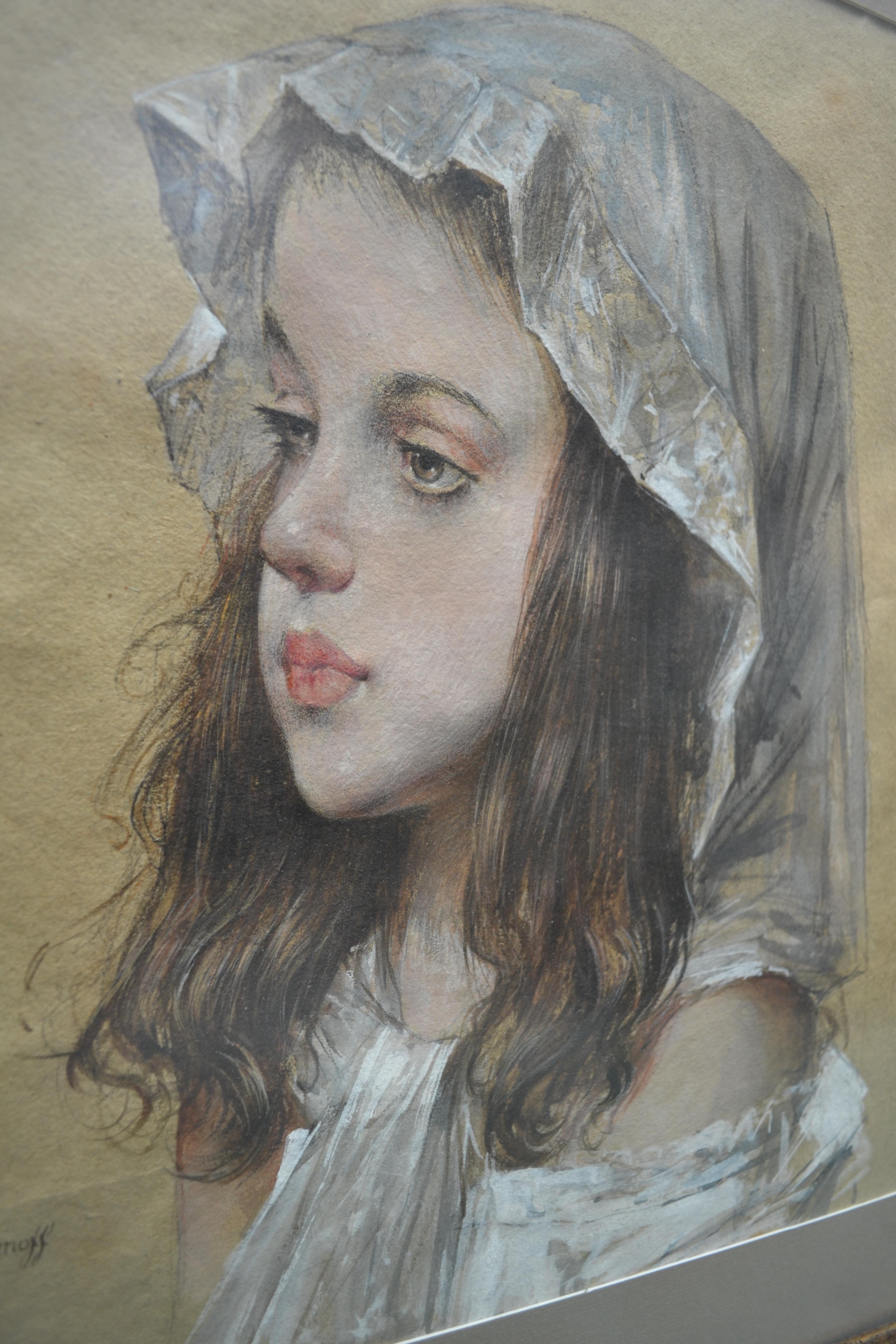 Hand-Painted Portrait of a Young Girl by Alexei Harlamoff For Sale