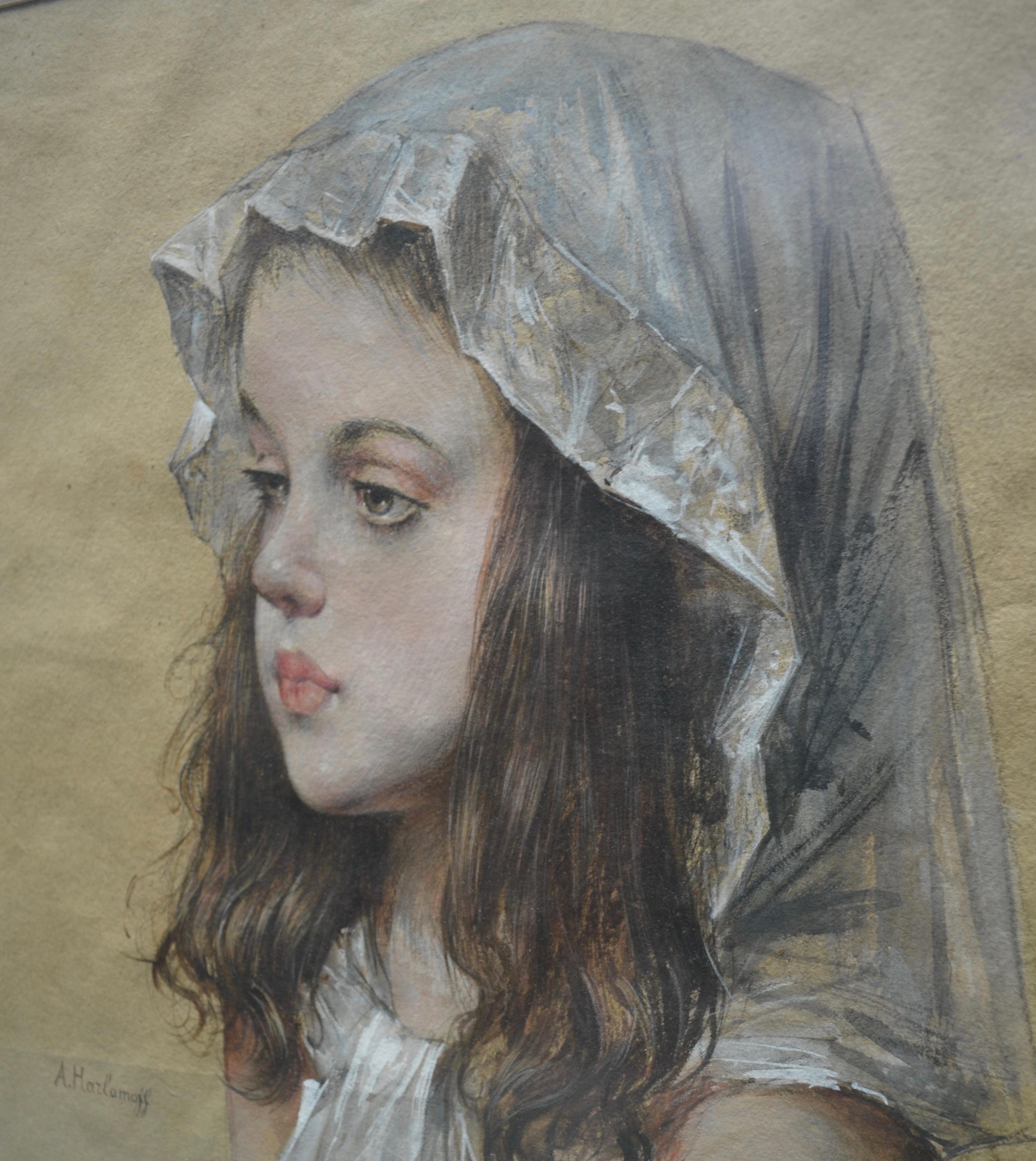 Portrait of a Young Girl by Alexei Harlamoff In Good Condition For Sale In Vancouver, British Columbia