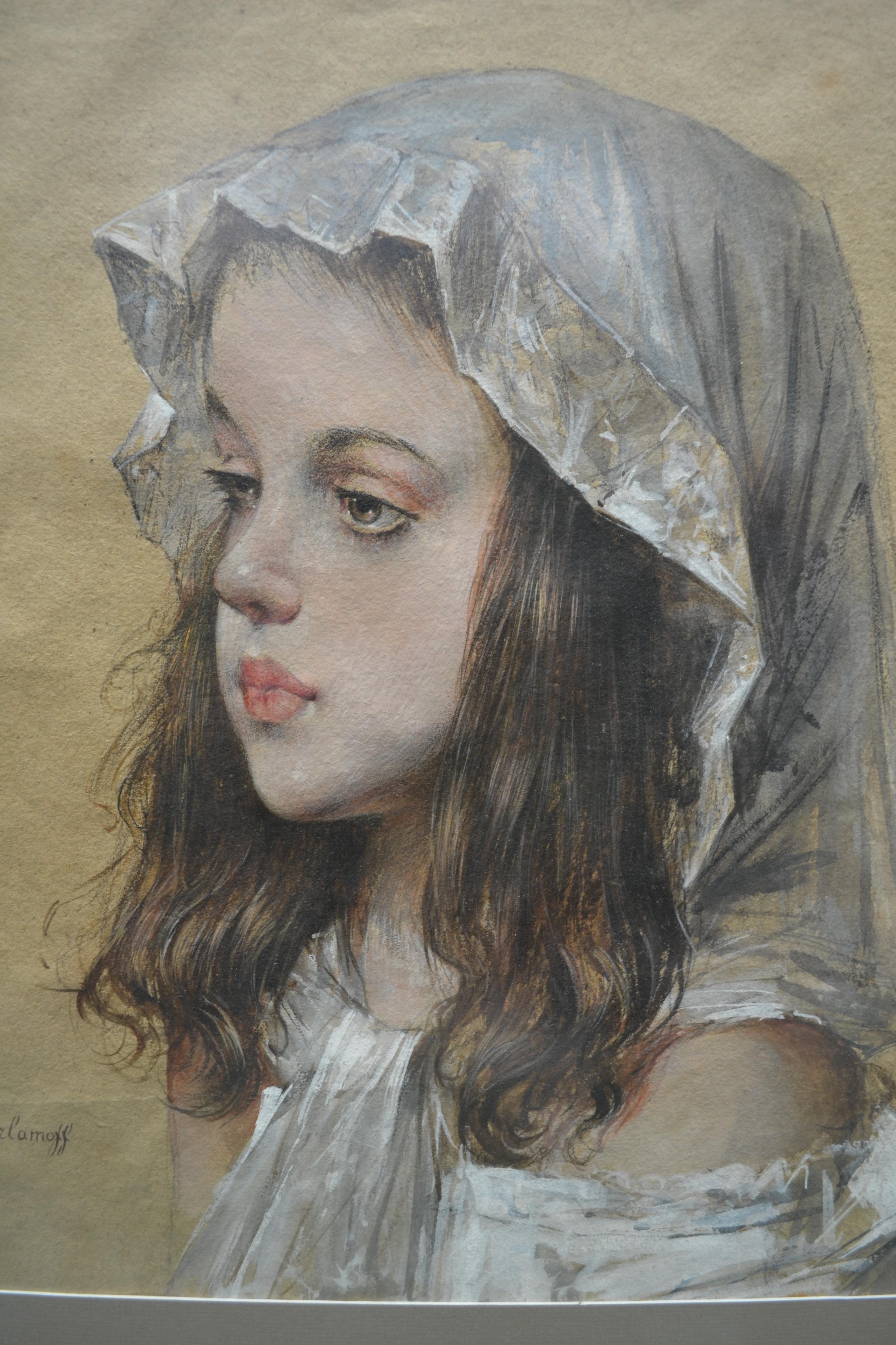 Portrait of a Young Girl by Alexei Harlamoff For Sale 1