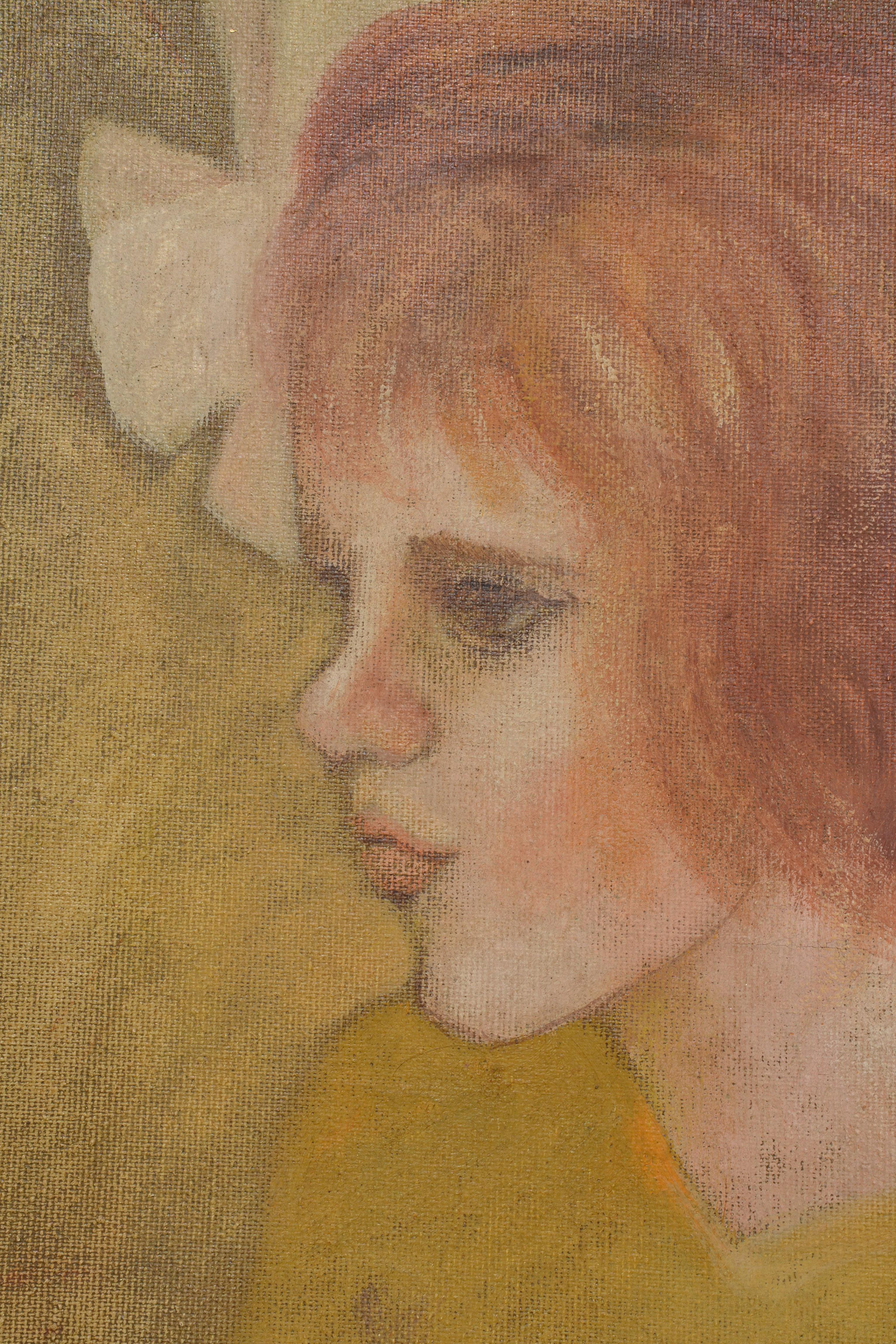 Acryl auf Leinwand. 
Hübsches Porträt eines jungen Mädchens mit einer Schleife im Haar. 
Signiert Kiki unten rechts.
 