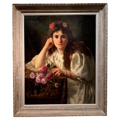Ritratto di una giovane ragazza con un bouquet di rose, V.HUGON, 1896