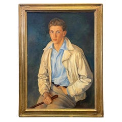 "Portrait d'un jeune jockey", Vivid, Superbe peinture de portrait par Peter Hurd