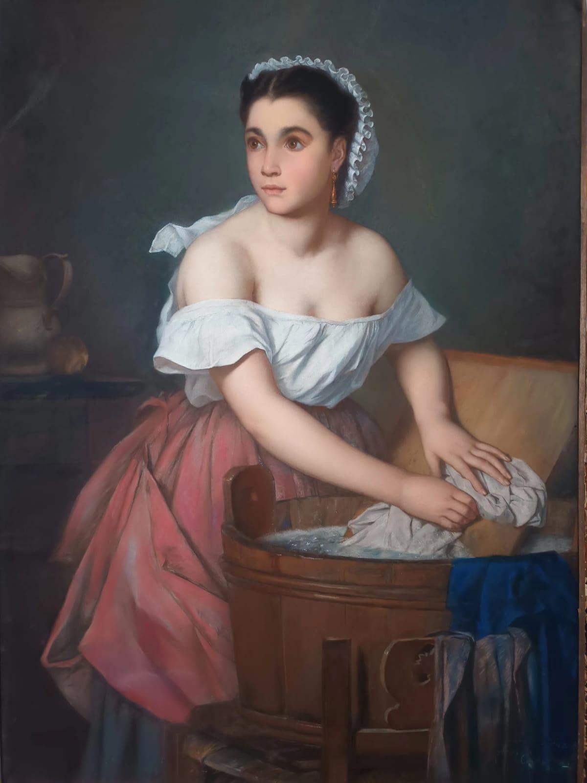 Français Portrait d'une jeune coiffeuse -Thomas Couture (1815-1879)
