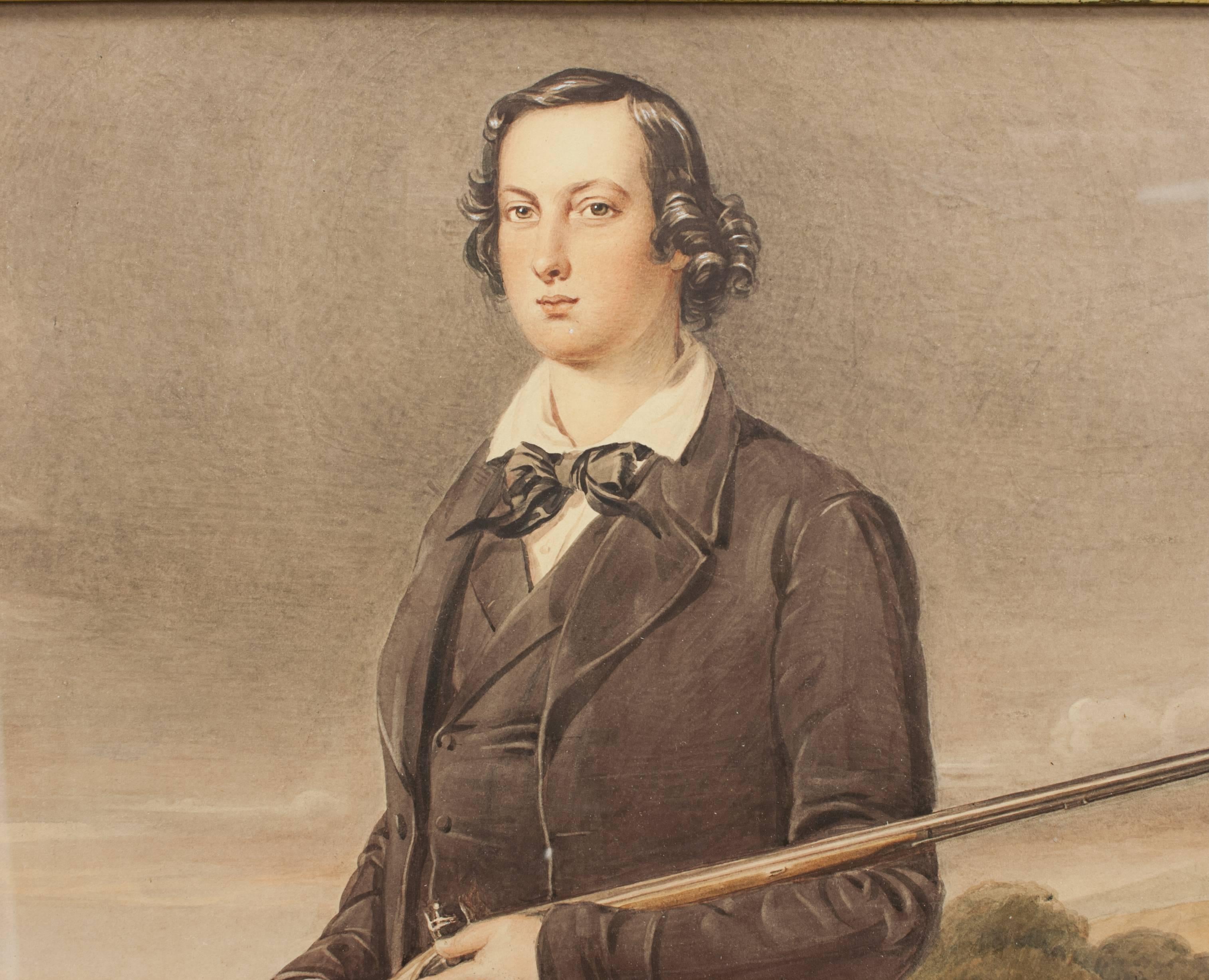 Mid-19th Century Portrait of a Young Man with Gun