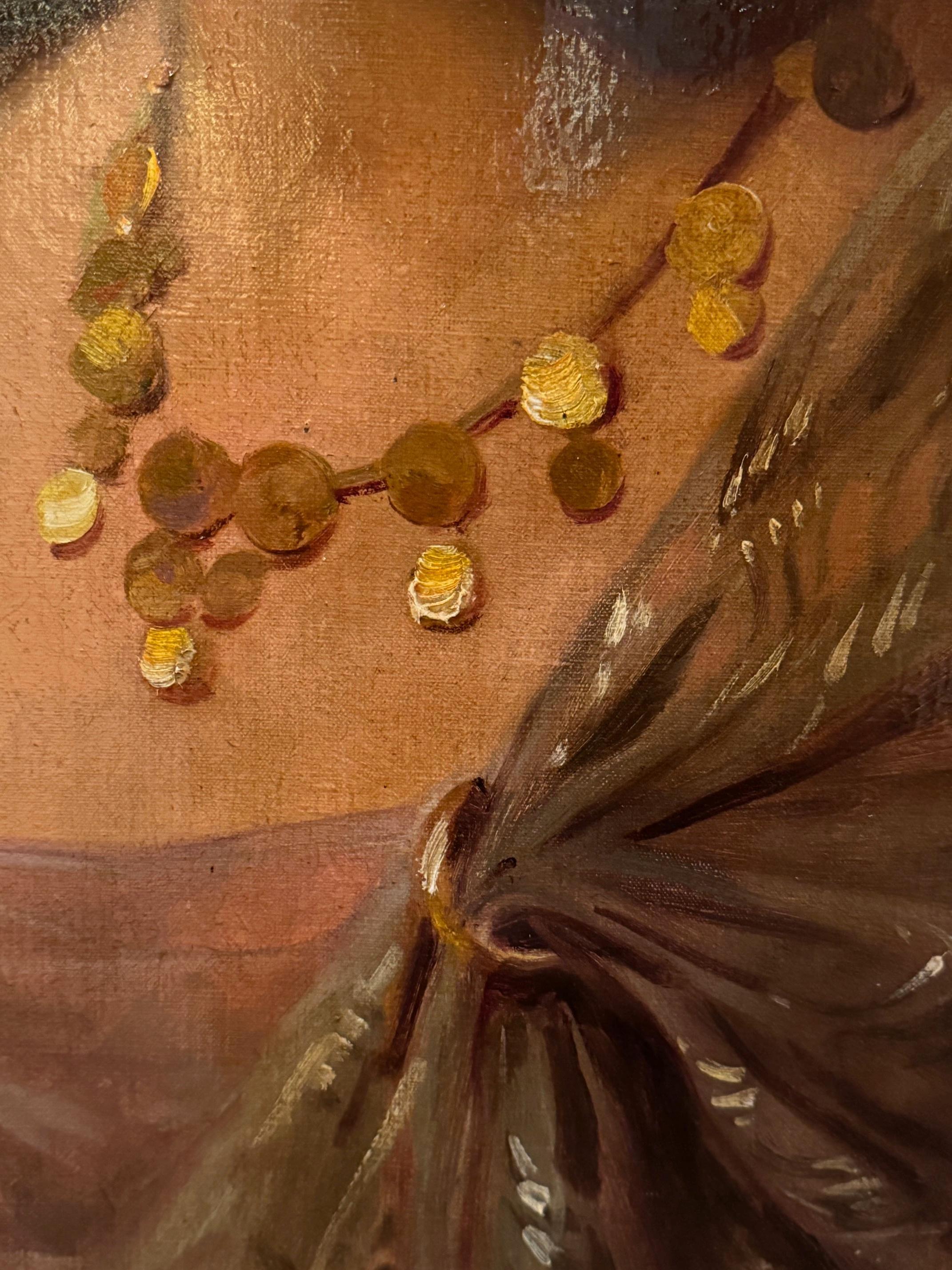 Hand-Painted Portrait of a Young Woman in Oriental Dress, France, circa 1930