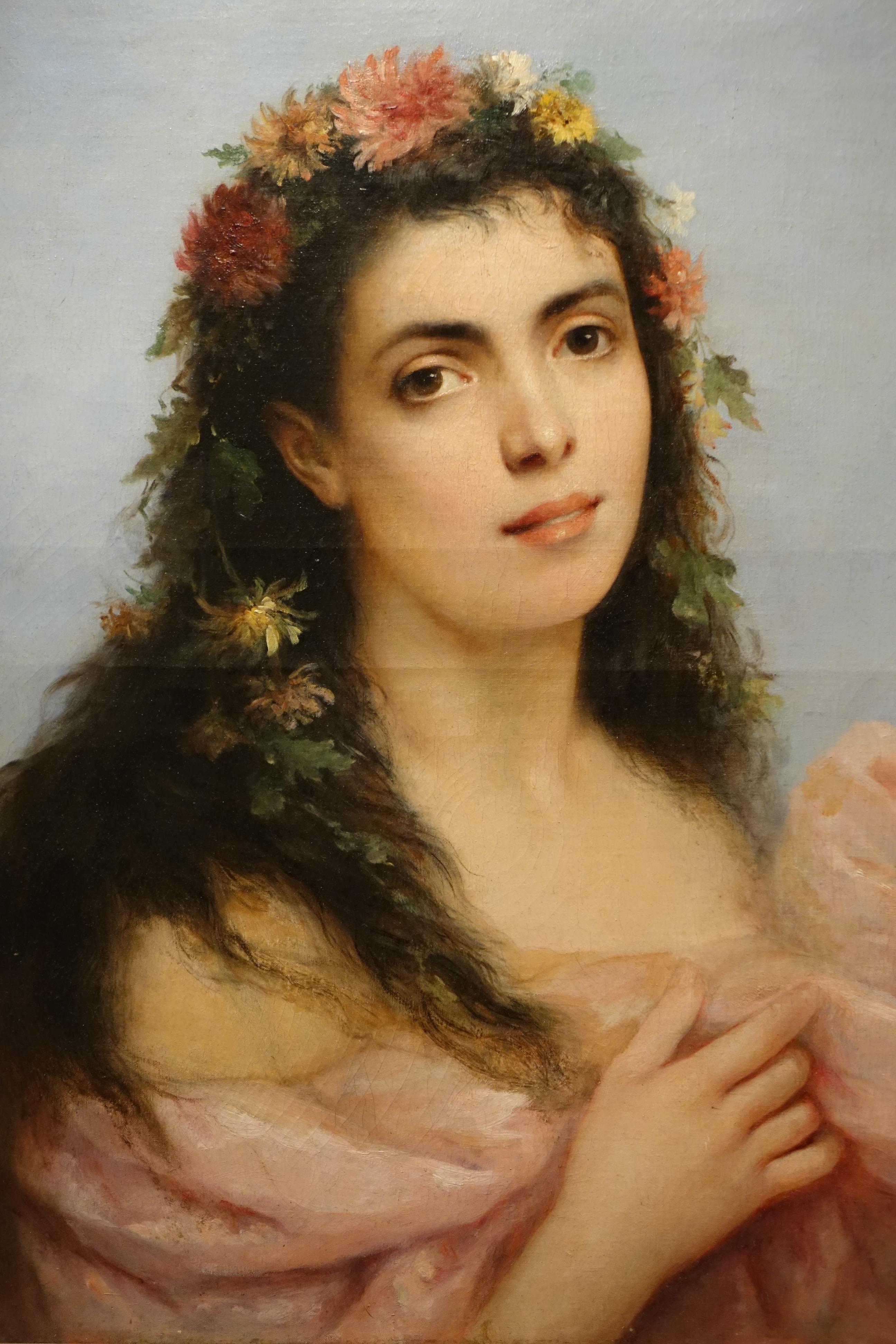 French Portrait of a young women - Charles Baptiste SCHREIBER, 1893 For Sale