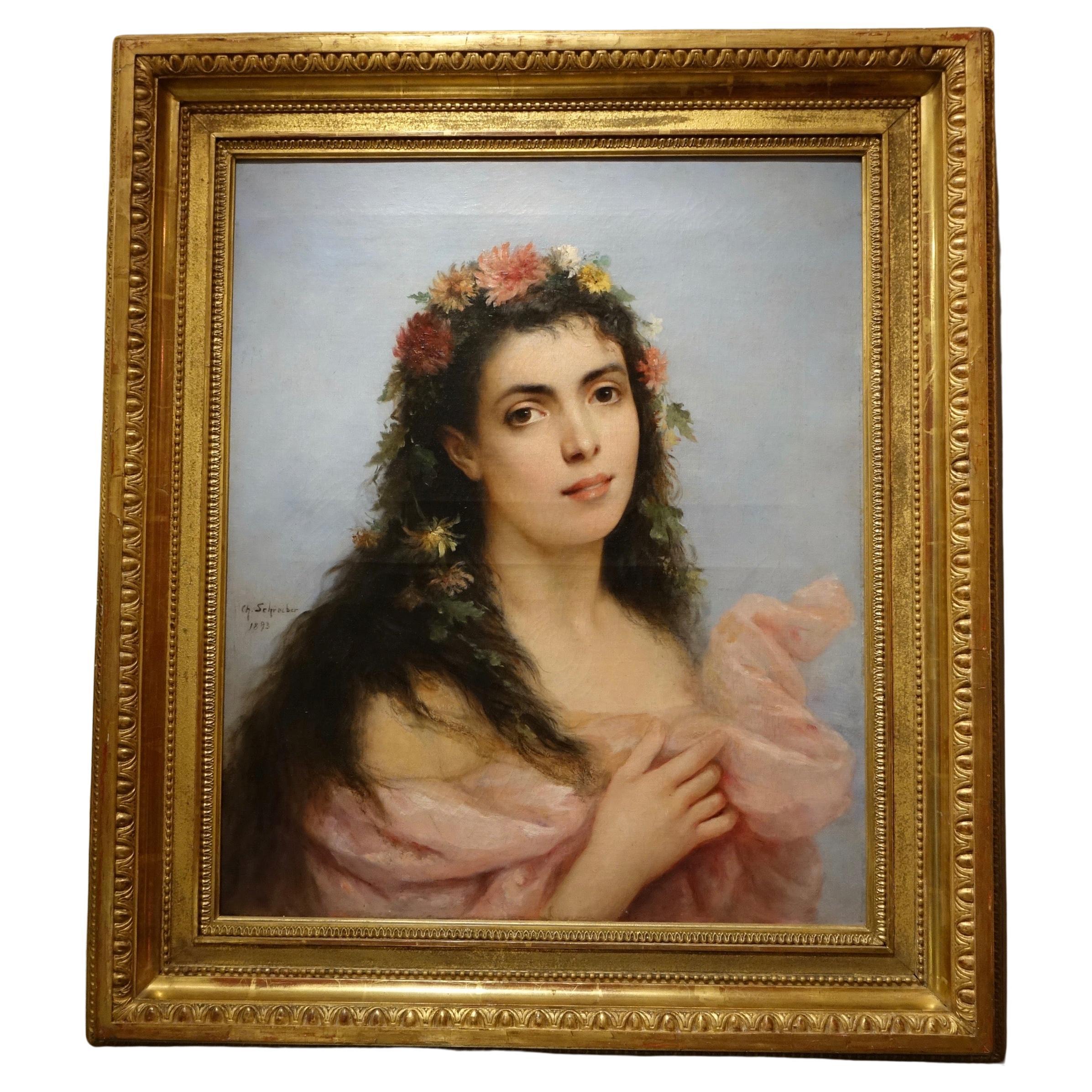 Portrait of a young women - Charles Baptiste SCHREIBER, 1893 For Sale