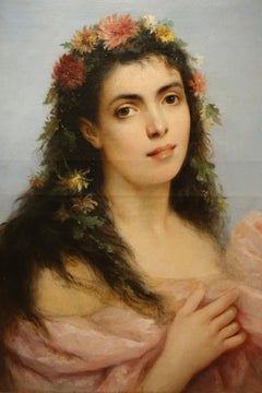 Portrait of a Young Women - Painting Signed Ch. Schreiber, 1893