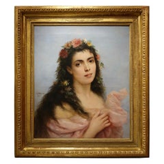 Used Portrait of a Young Women - Painting Signed Ch. Schreiber, 1893