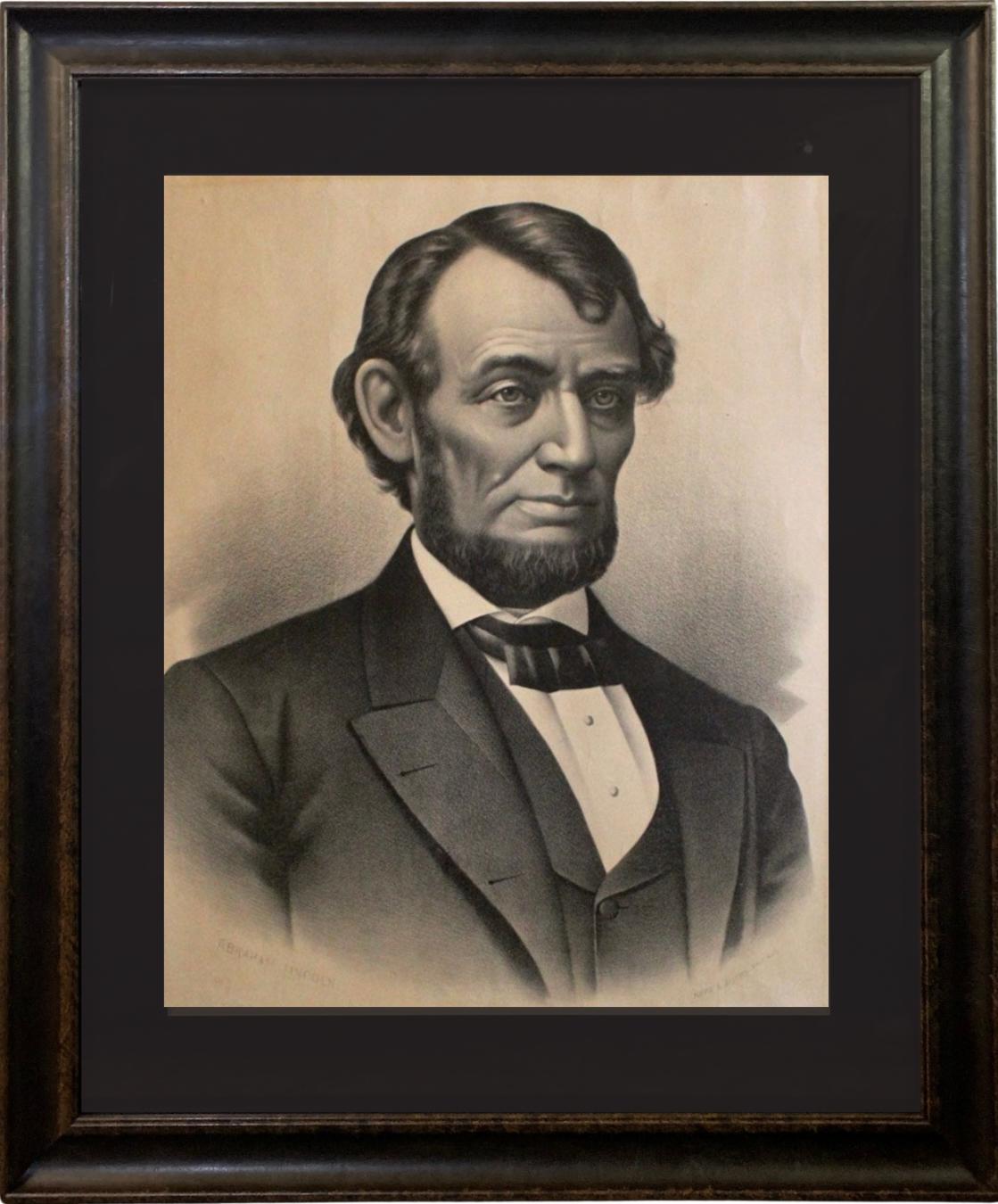 American Classical Portrait Of Abraham Lincoln by Kurz & Allison, Lithograph, Circa 1883