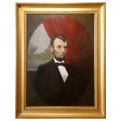 Antique Portrait of Abraham Lincoln, Charles Brownell 19 Century Oil American Painting