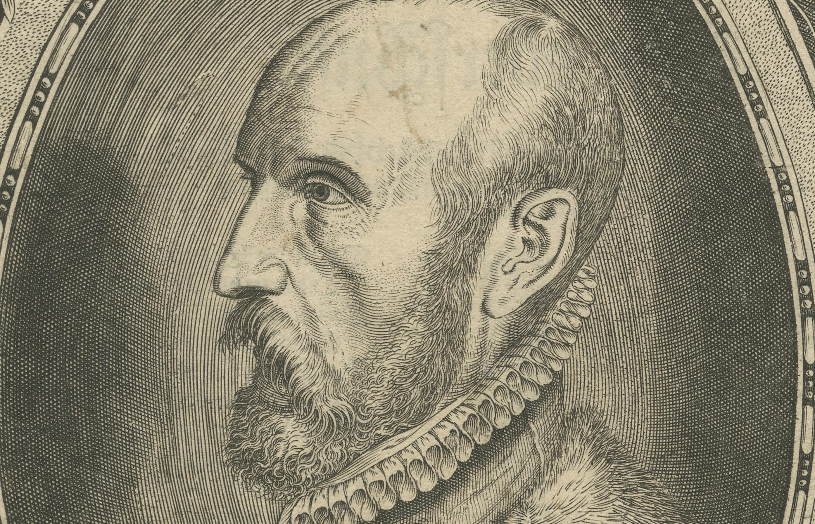 Porträt von Abraham Ortelius, gestochen von Philippe Galle, erstmals 1579 veröffentlicht im Angebot 1