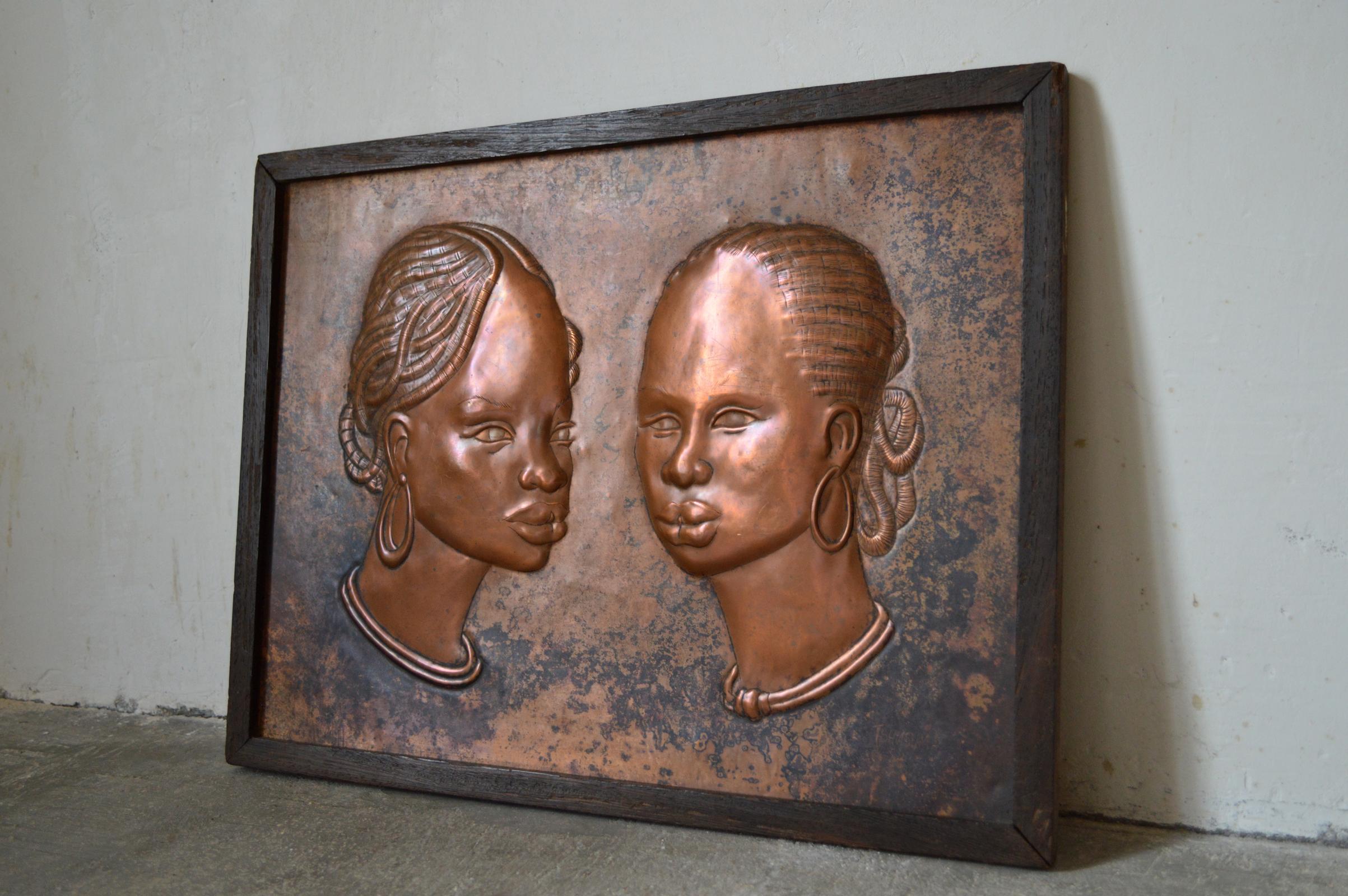 Colonial Revival Portrait of African Women in Copper by Tshiasuma, circa 1984 For Sale