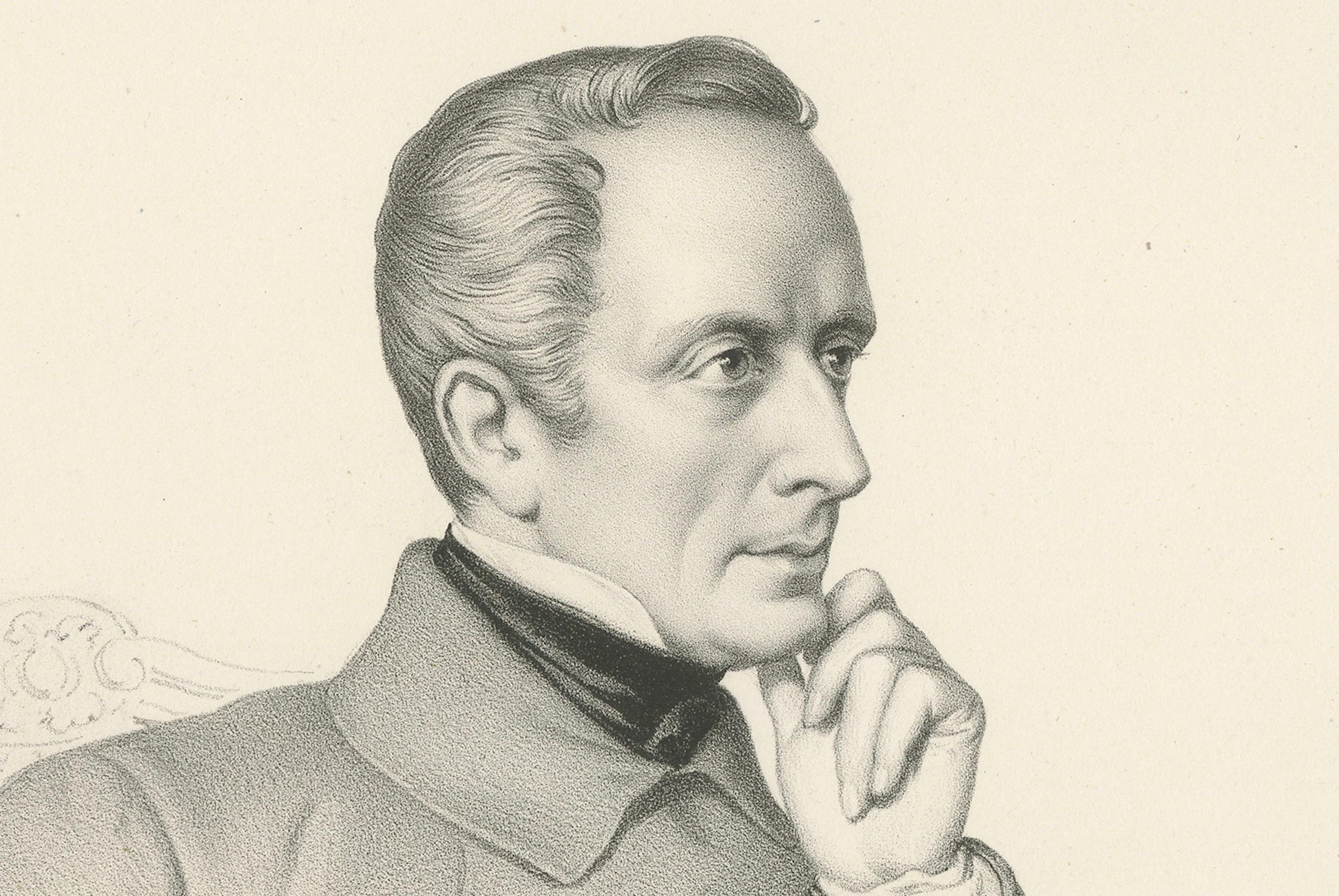 Retrato de Alfonso de Lamartine - Litografía del siglo XIX de Le Gout-Gérard en Bueno estado para la venta en Langweer, NL