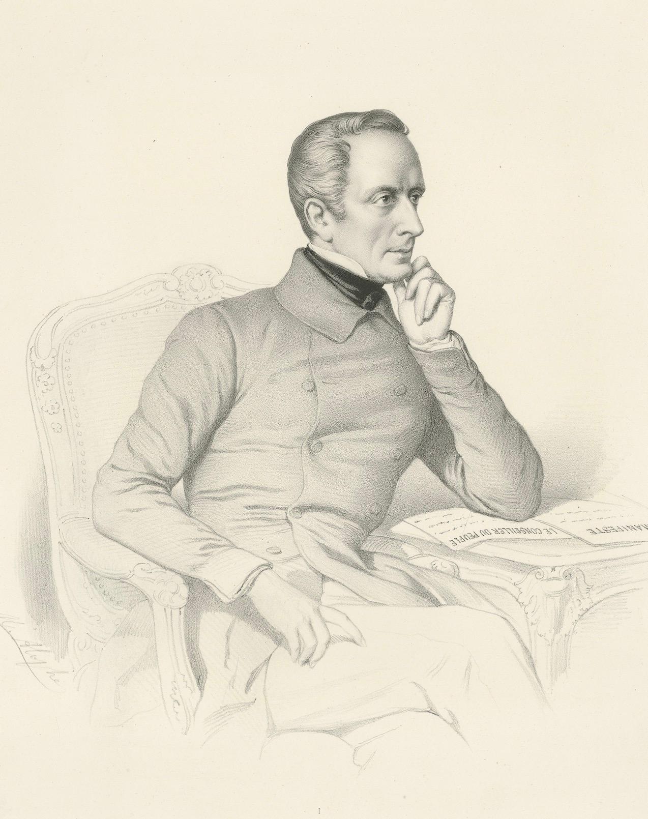 Retrato de Alfonso de Lamartine - Litografía del siglo XIX de Le Gout-Gérard Papel en venta