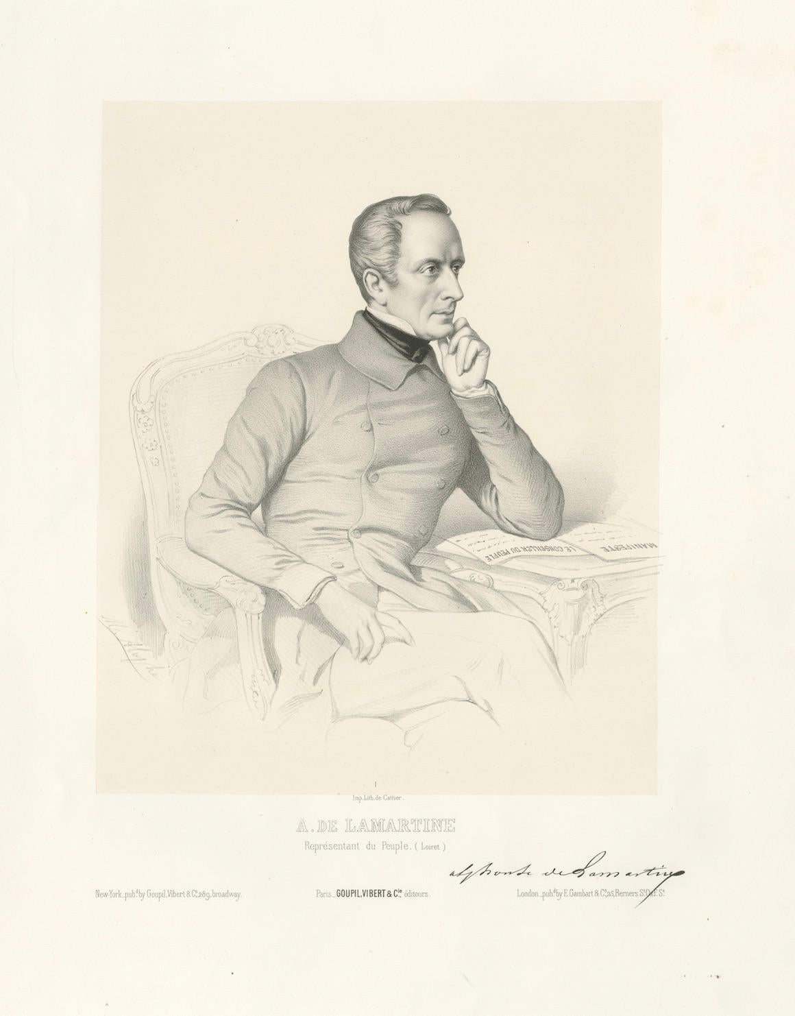 Retrato de Alfonso de Lamartine - Litografía del siglo XIX de Le Gout-Gérard en venta 1