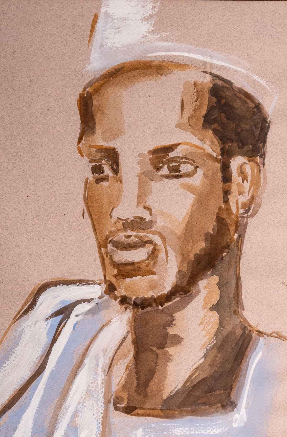 Portrait of an African, 20th century.
Watercolour on paper
Evelyne Luez, Paris school.
Measures: H: 55 cm, W: 45 cm, D: 1.5 cm.