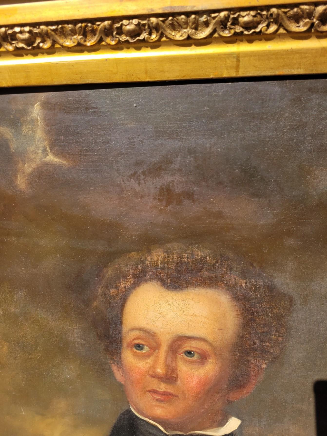 Néoclassique Portrait d'un aristocrates, grande huile sur toile encadrée, 19e siècle en vente