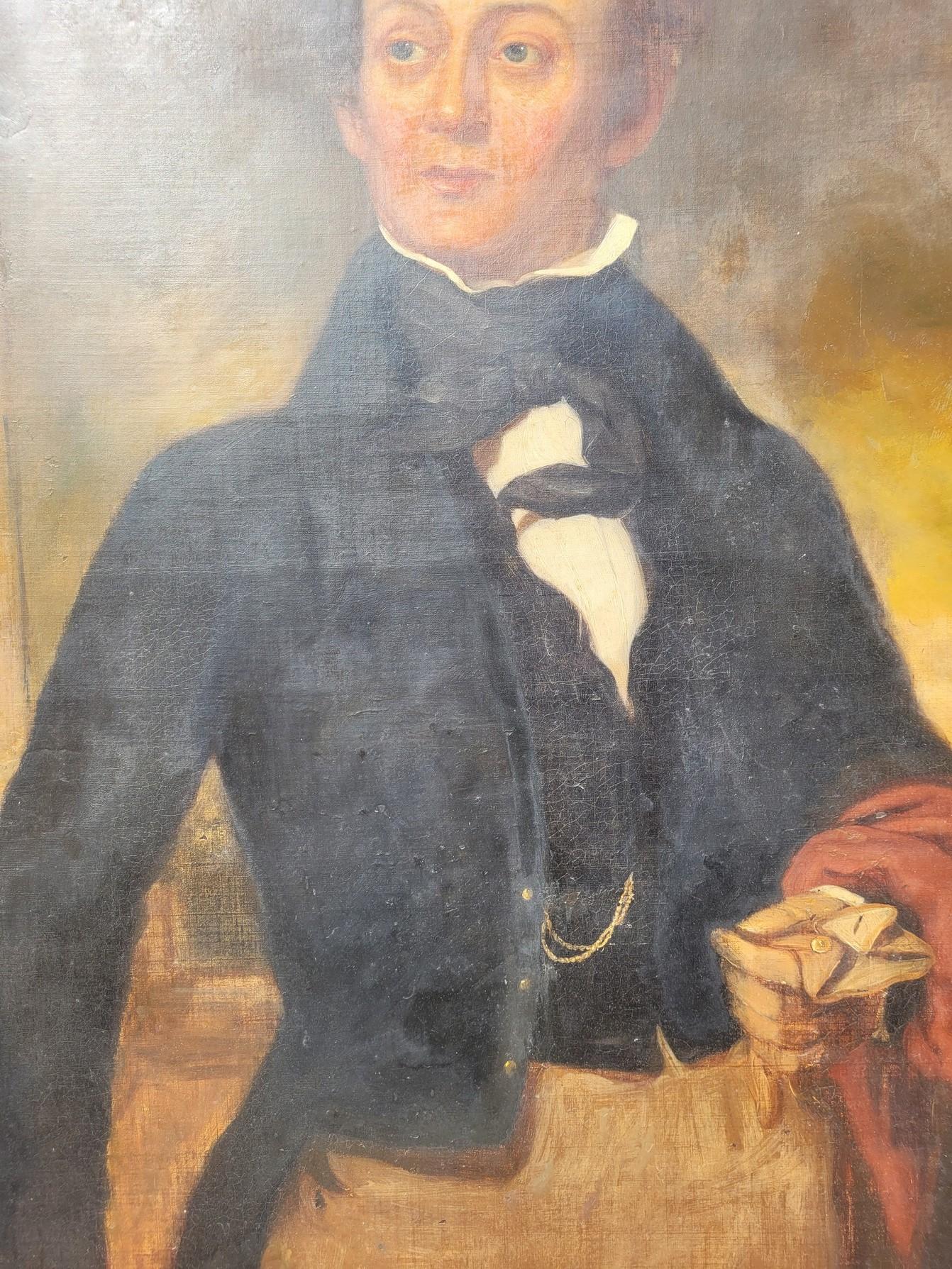 Portrait d'un aristocrates, grande huile sur toile encadrée, 19e siècle en vente 2