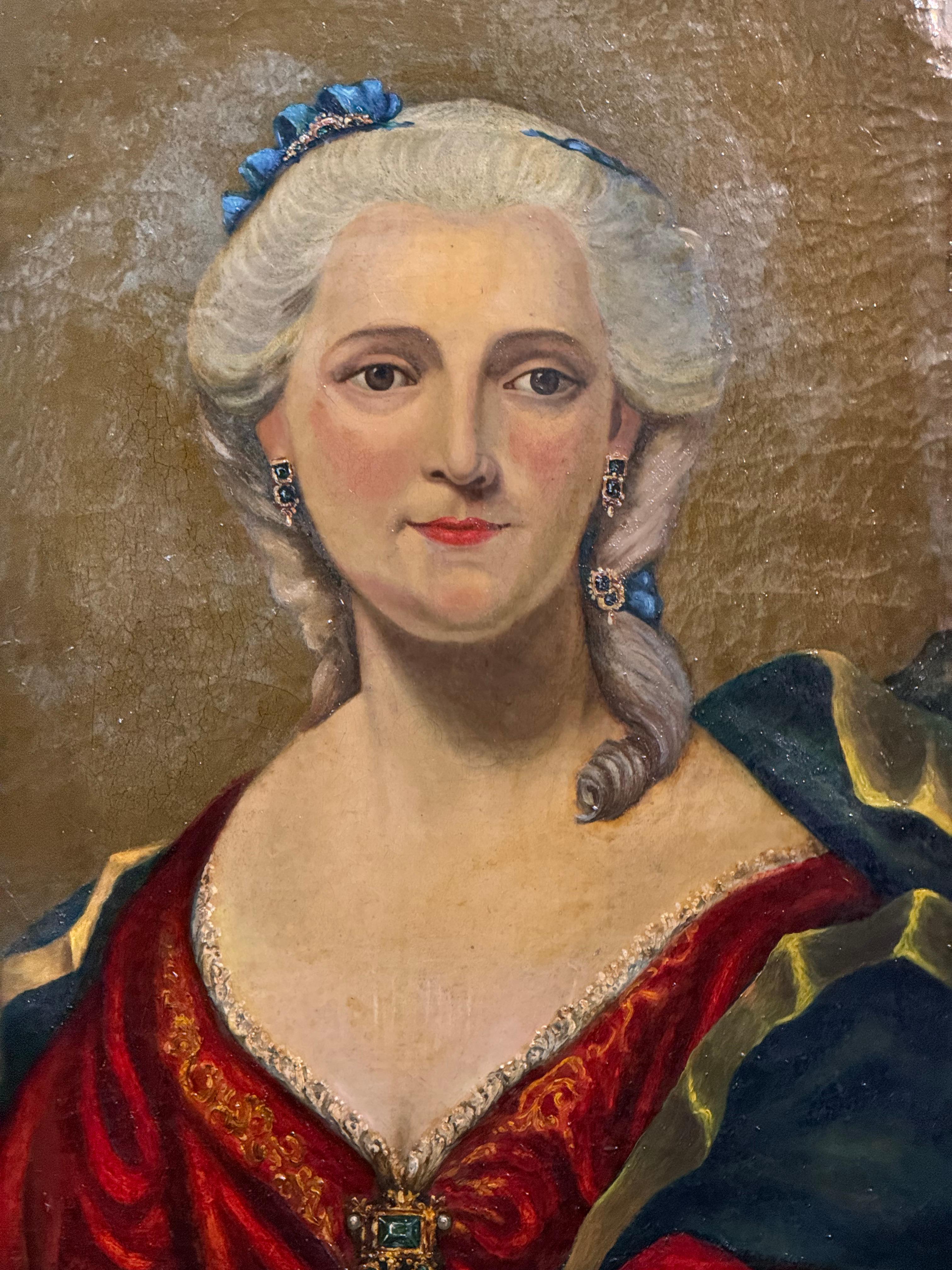 Porträt einer aristokratischen Dame, Öl auf Leinwand, Europäische Schule, 18. (Italienisch) im Angebot