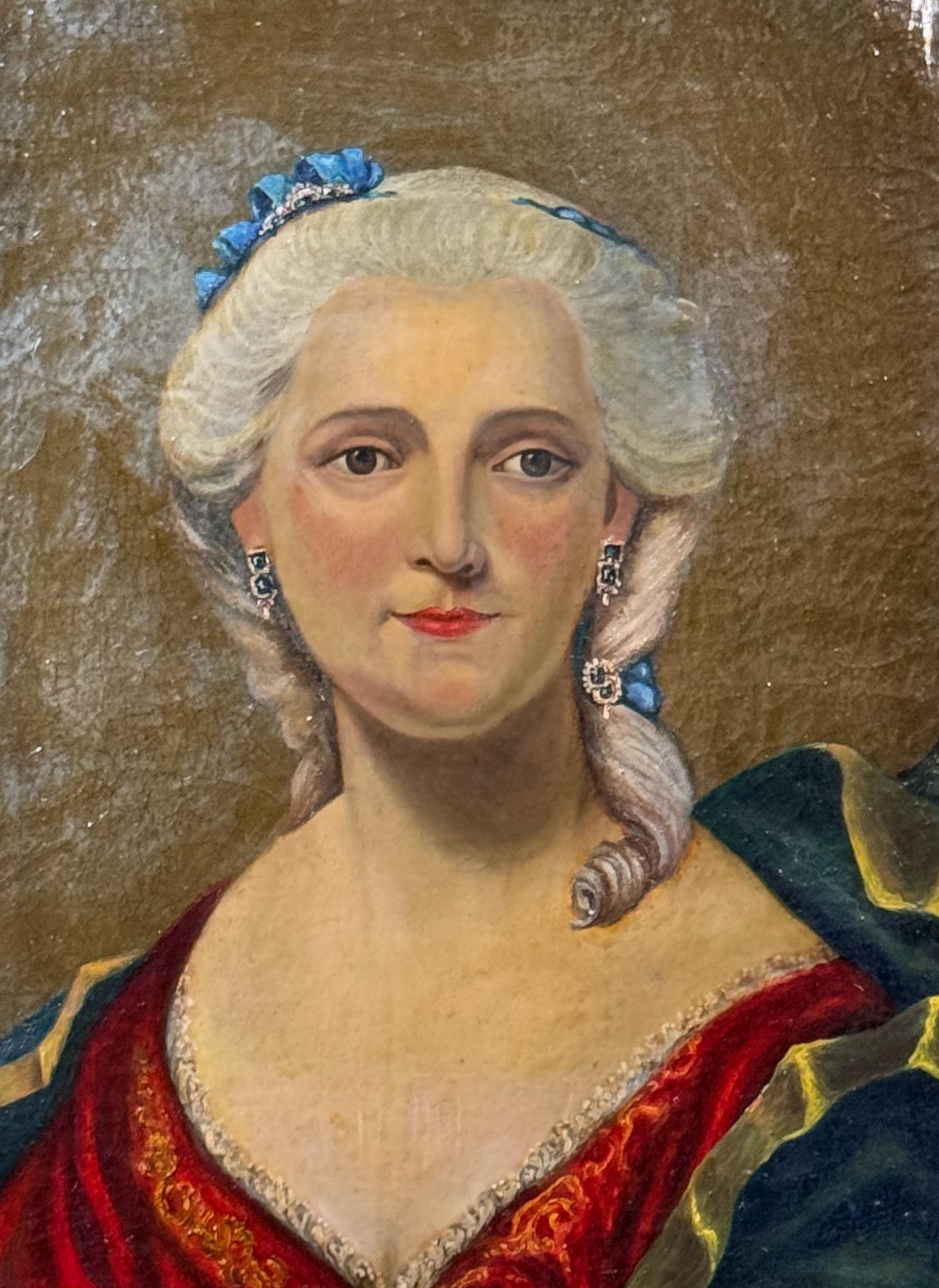 Porträt einer aristokratischen Dame, Öl auf Leinwand, Europäische Schule, 18. (Geölt) im Angebot