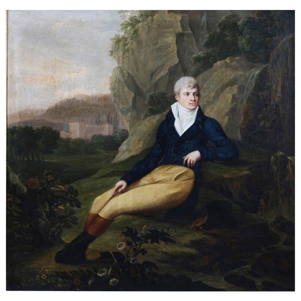 Porträt eines aristokratischen jungen Mannes in einer Landschaft, um 1800u2028 im Angebot