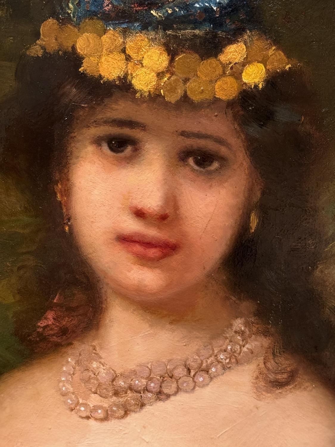 Hand-Painted Portrait of an Oriental Young Woman, circa 1880. For Sale