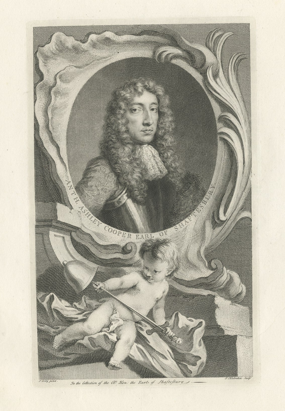 Antique portrait titled 'Anth. Ashley Cooper, Earl of Shaftesbury'. Anthony Ashley Cooper, 3rd Earl of Shaftesbury (1671-1713) was an English politician, philosopher and writer. This print originates from 'The Heads of Illustrious Persons of Great