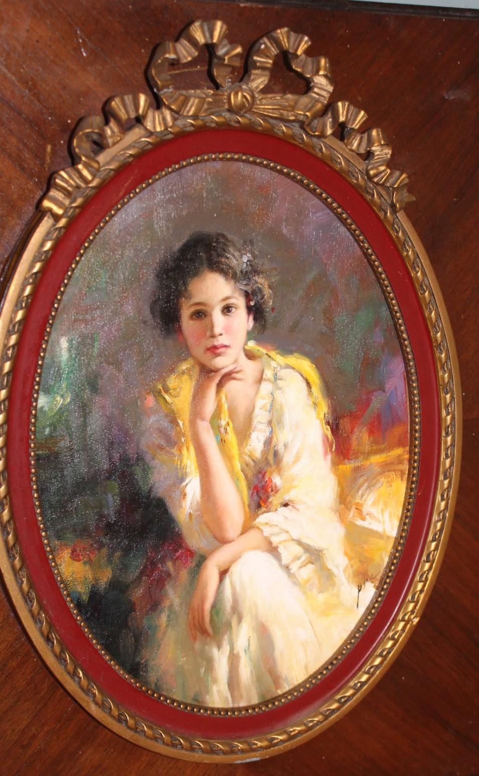 Hollywood Regency Portrait of Beautiful Italian girl by Pino Daeni For Sale
