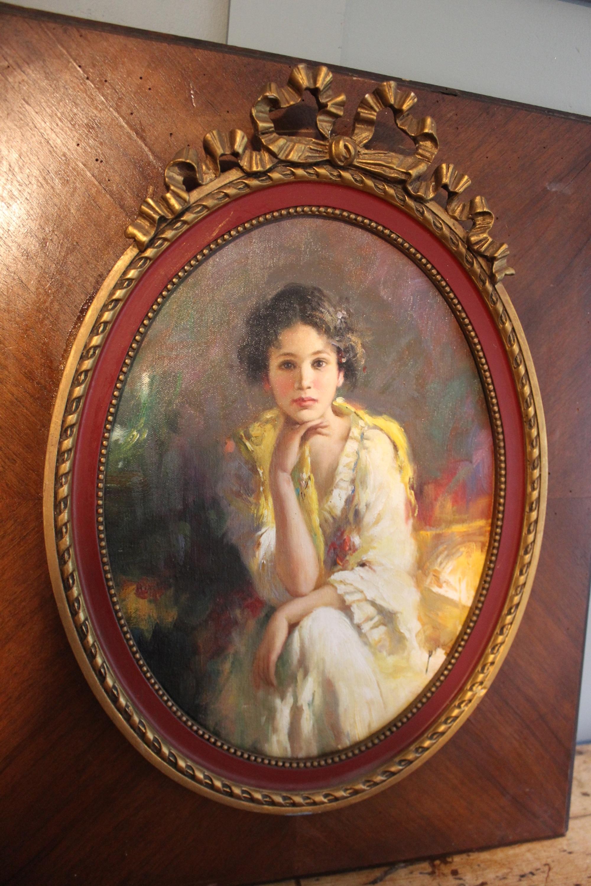 Porträt eines schönen italienischen Mädchens von Pino Daeni (Hollywood Regency) im Angebot