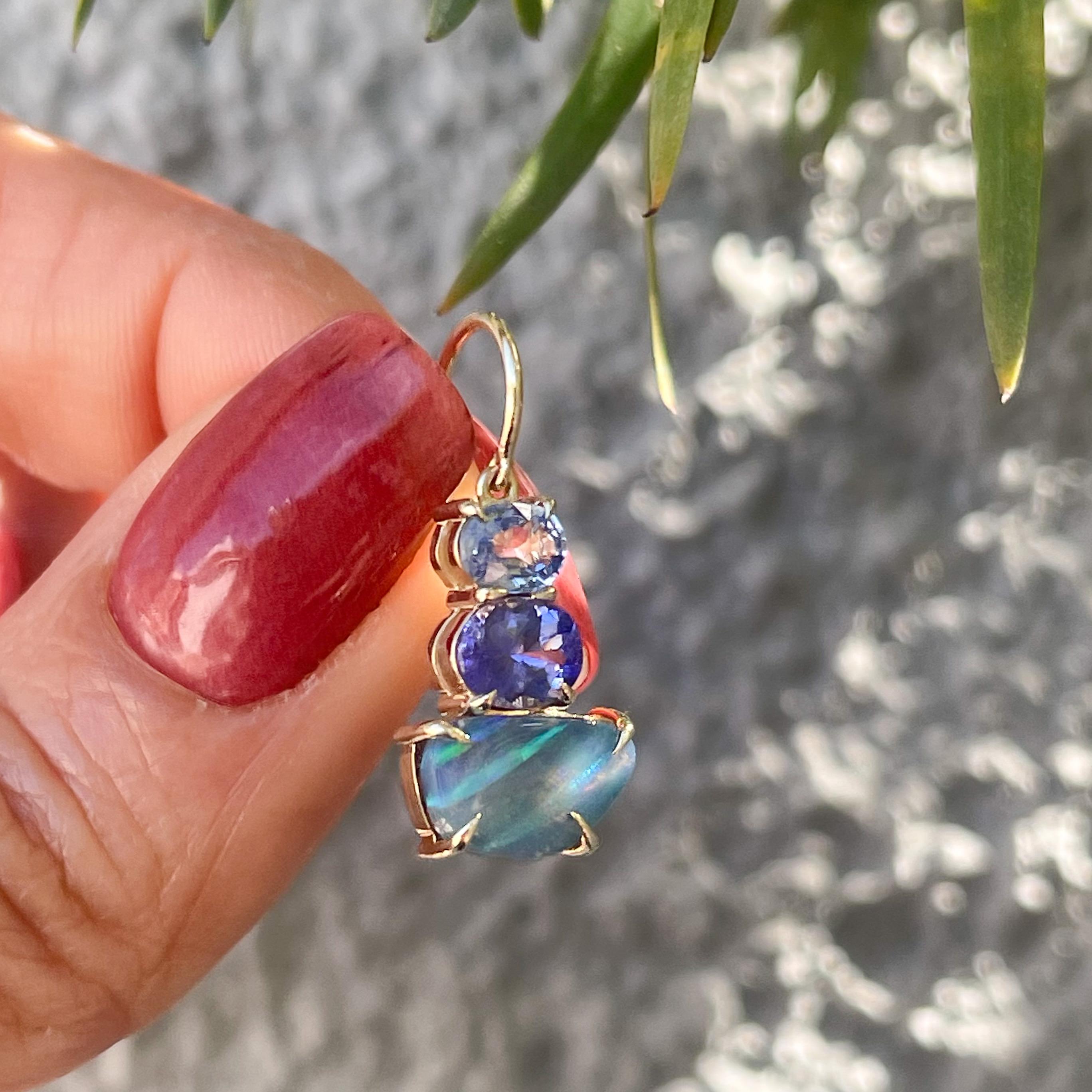Portrait of Belize Australian Opal Earrings with Emerald, Sapphire & Tanzanite 1