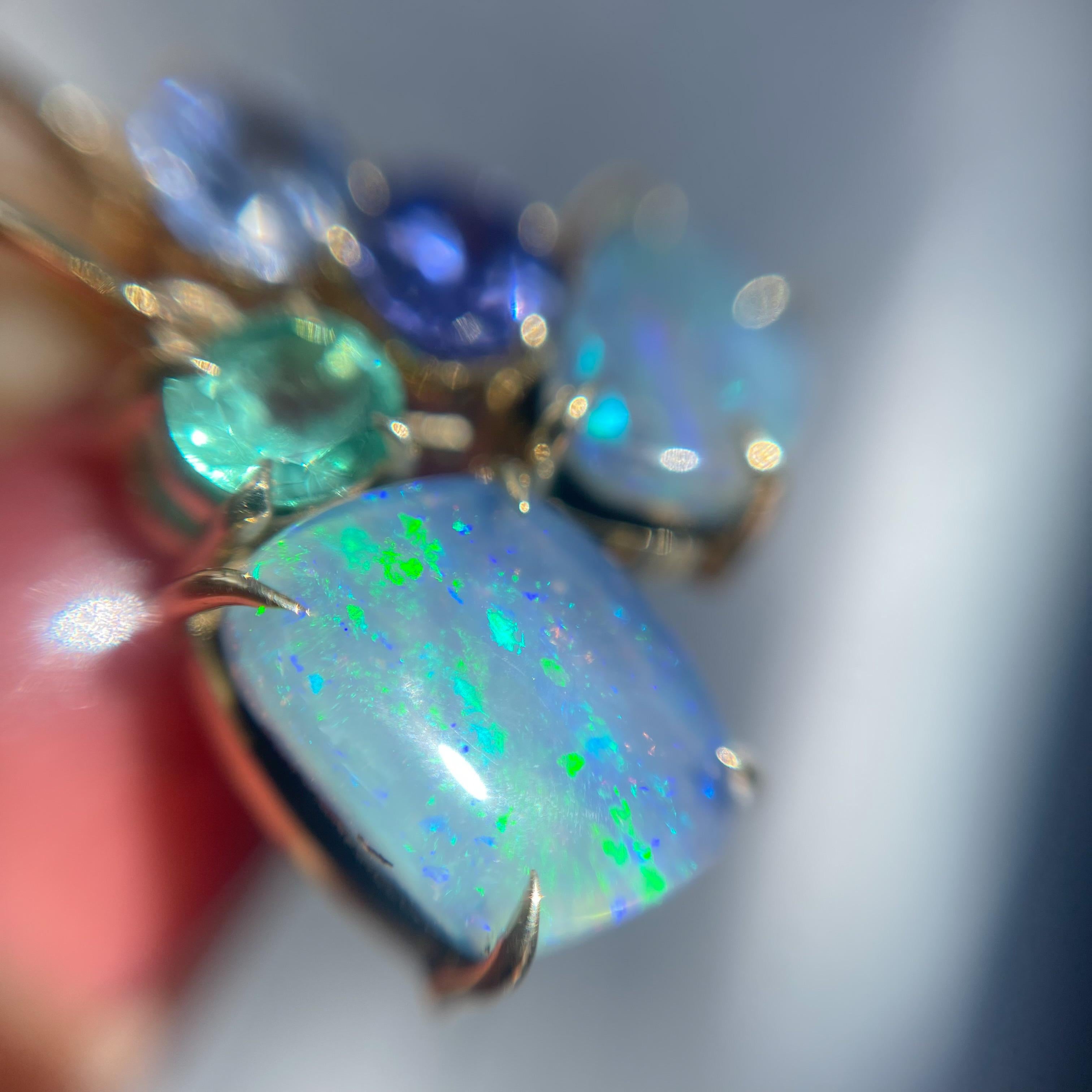 Portrait of Belize Australian Opal Earrings with Emerald, Sapphire & Tanzanite 2