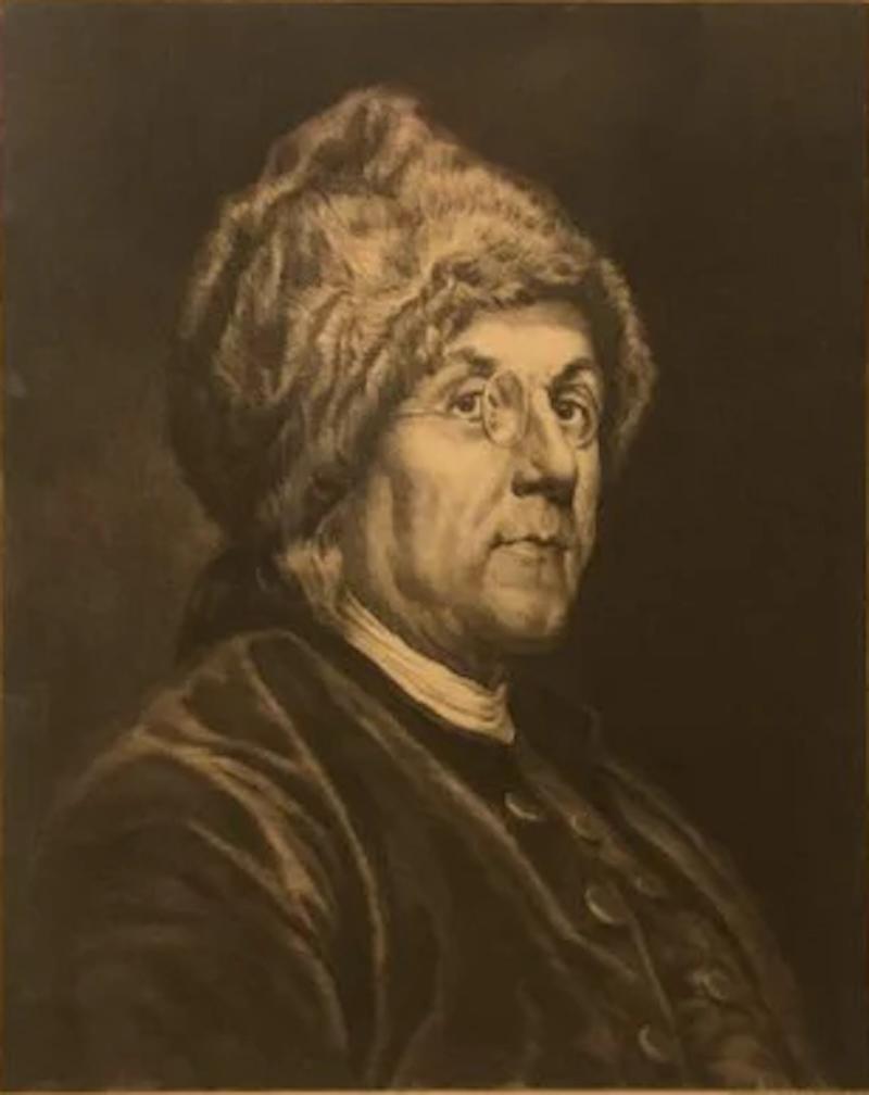 Etched Portrait of Benjamin Franklin, Signed by Jacques Reich, Circa 1897
