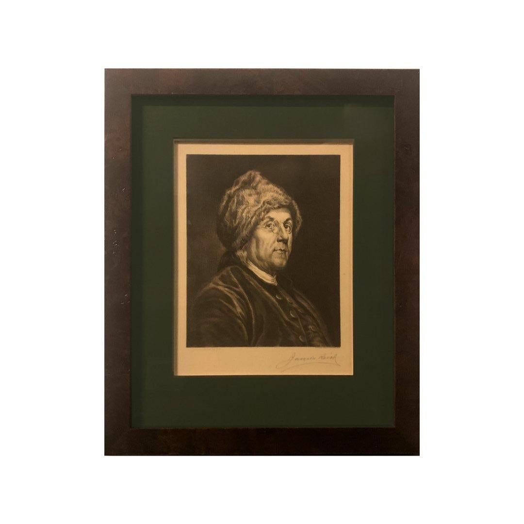 Portrait of Benjamin Franklin, Signed by Jacques Reich, Circa 1897 In Good Condition In Colorado Springs, CO