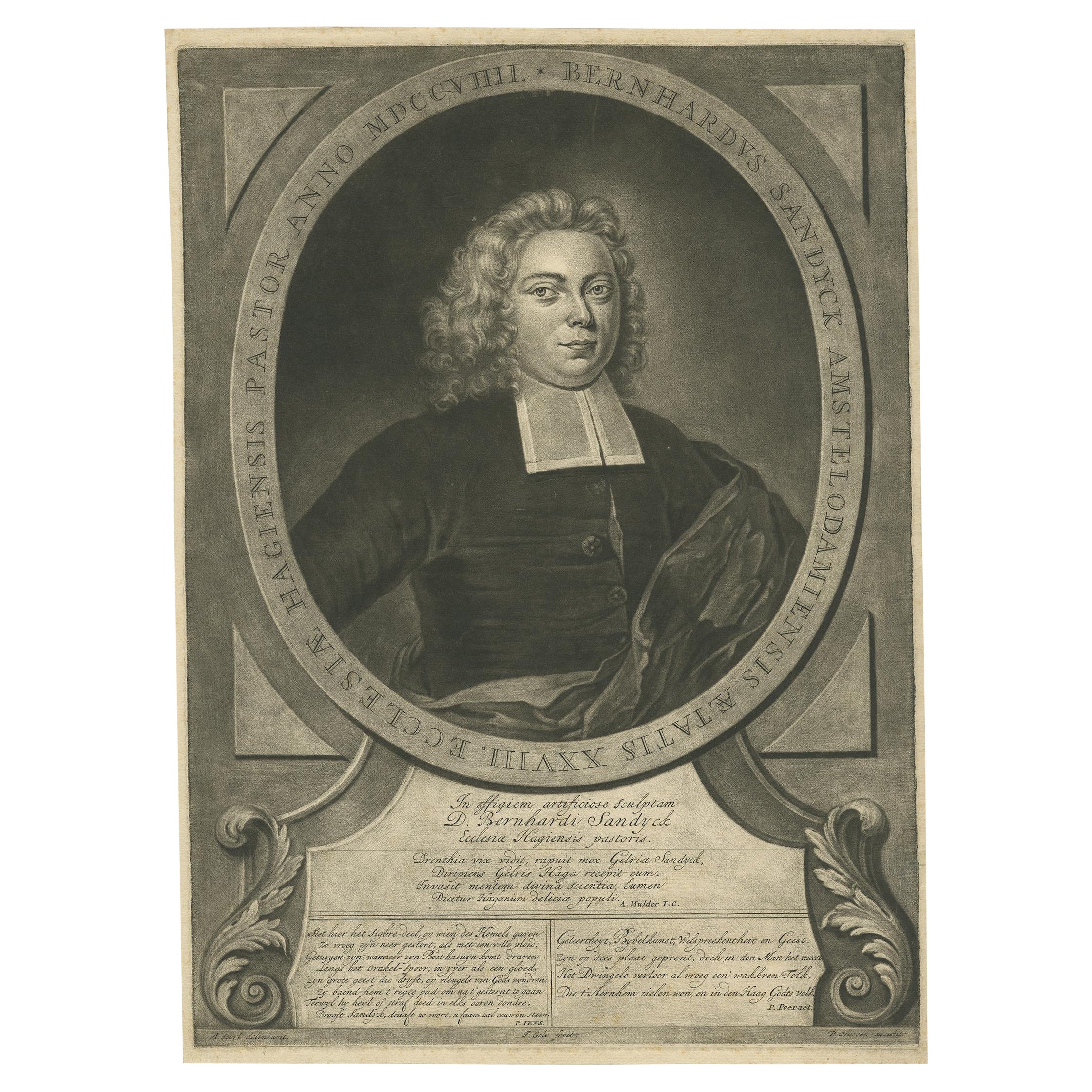 Porträt von Bernhard Sandyck, einem niederländischen Protestantenminister aus Amsterdam, 1720