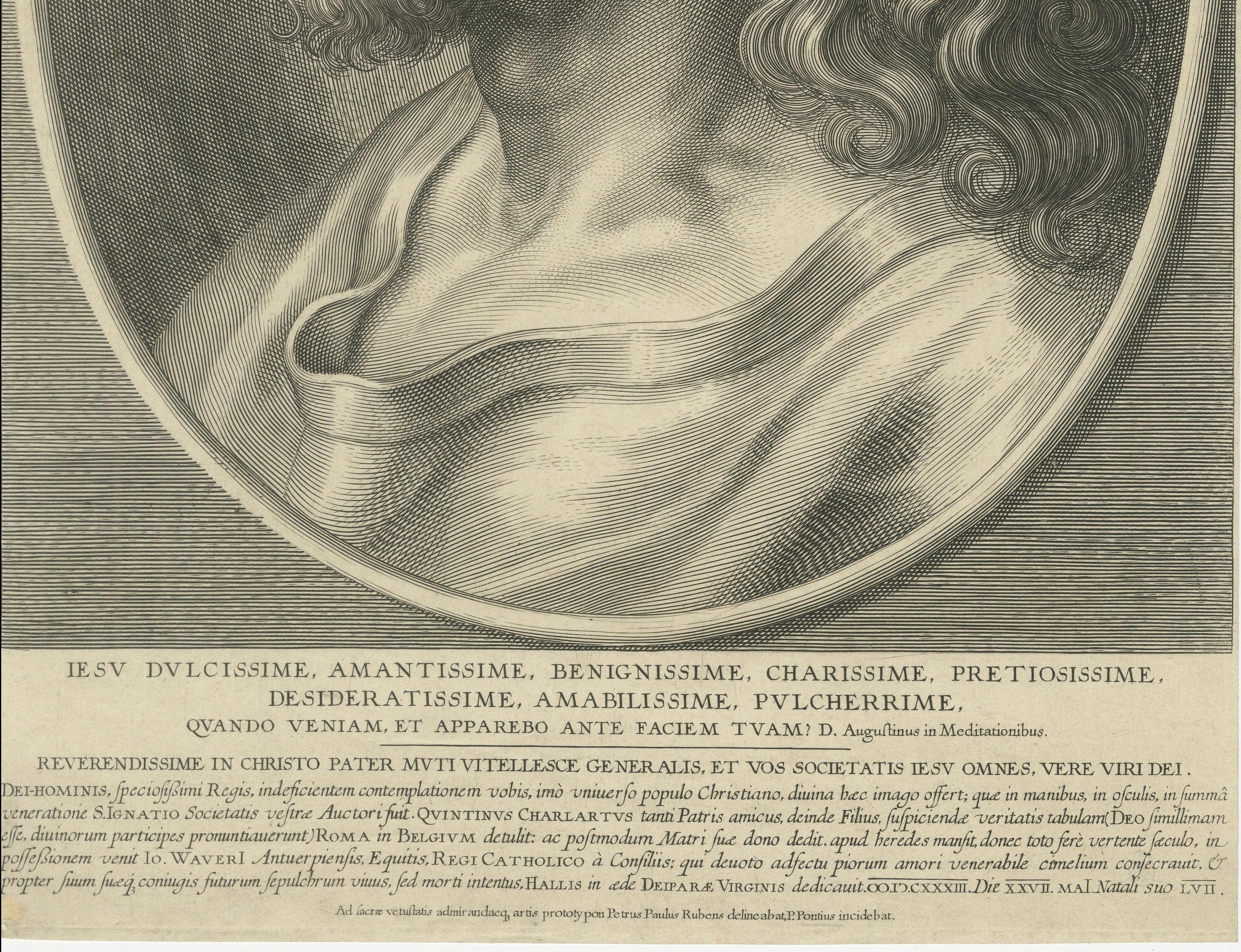 Dutch Portrait of Christ – Engraving After Rubens by Paul Pontius, Netherlands, 1633 For Sale
