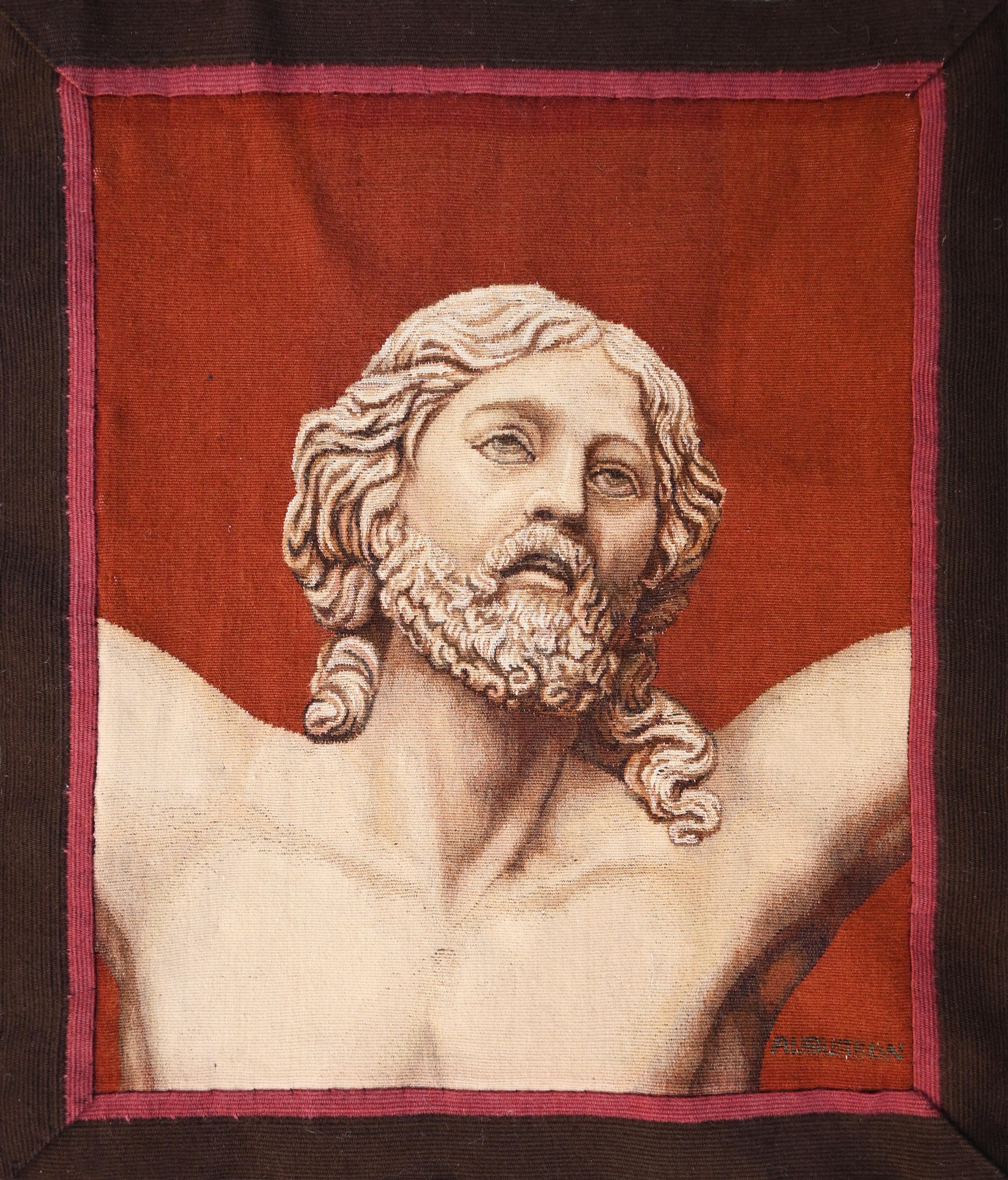 Portrait of Christ on the Cross, French Aubusson Tapestry 19th century - N° 1559 siglo XIX en venta